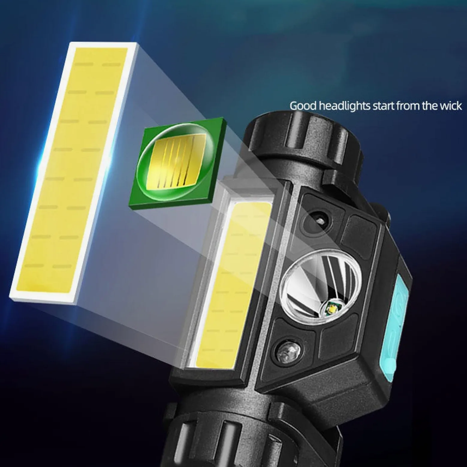 Linterna frontal resistente al agua LED COB luz de trabajo 2 modos de luz con imán USB faro batería integrada traje para pesca, camping, etc