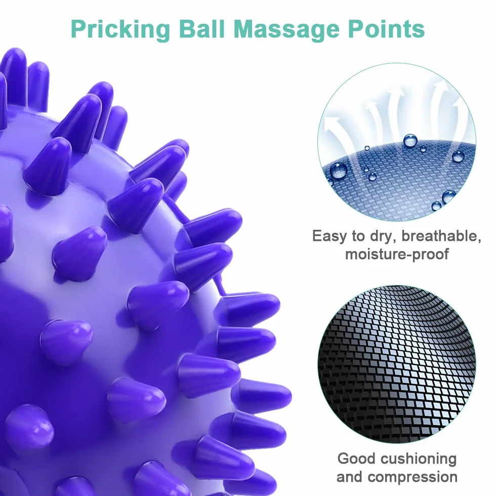 Bolas Masaje 3 Piezas Pelota Masaje Muscular con Pinchos Masajeador Rehabilitación Fascitis Plantar Fisioterapia Cervicales Morado