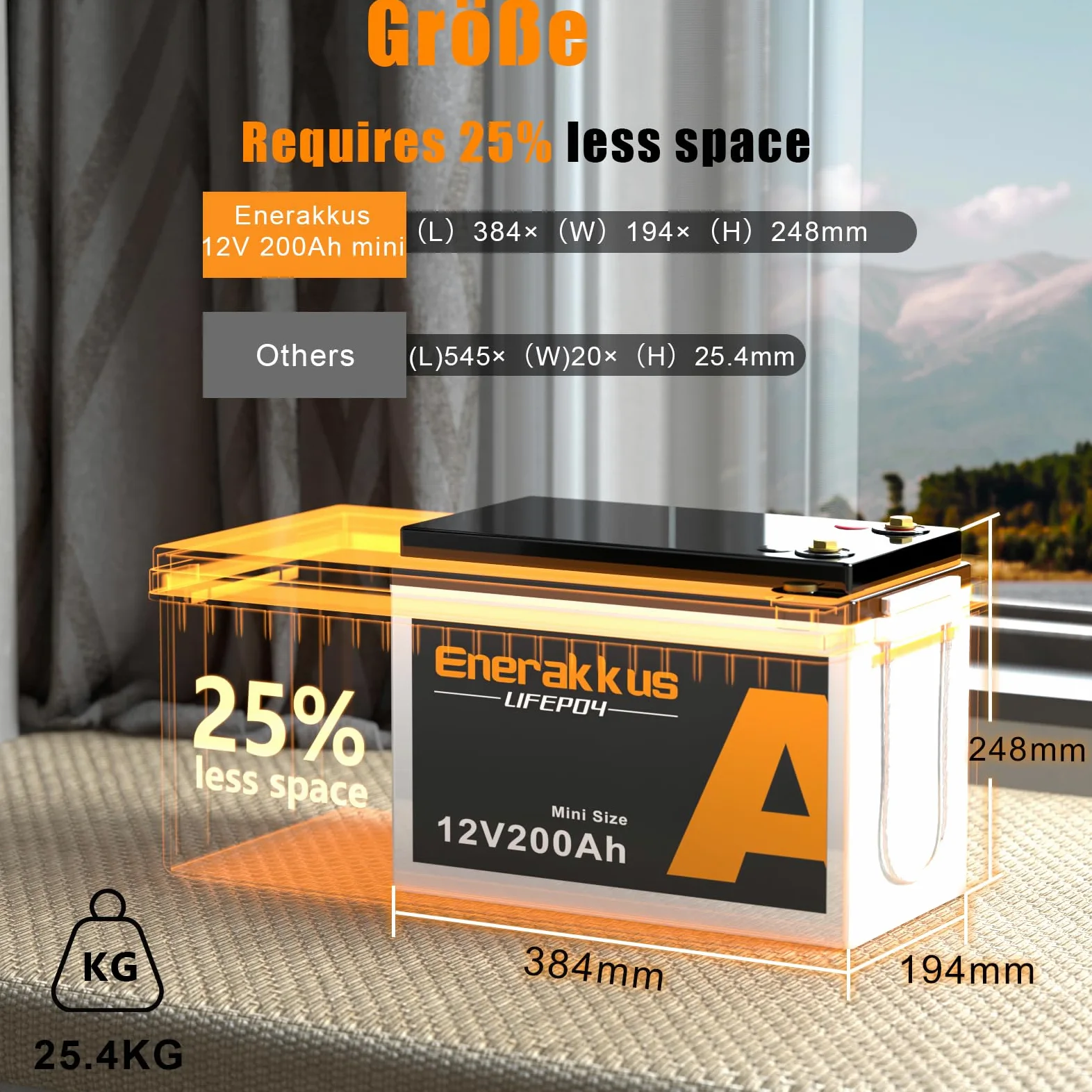 Batería de litio Enerakkus 12V 200AH LiFePO4 de tamaño mini, batería Bluetooth de 2560Wh, BMS de 200Ah con protección contra bajas temperaturas, para autocaravanas, sistemas solares, barcos y camping.