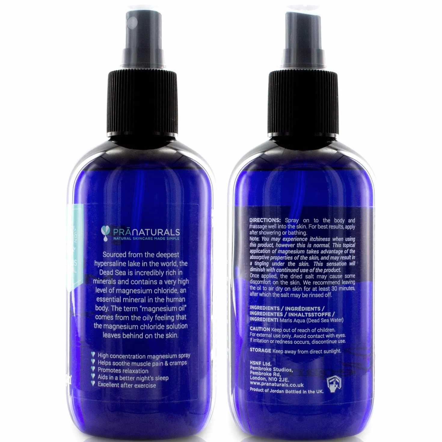 PraNaturals Dead Sea Magnesium Oil Spray 250ml Cosmos Natural Vegan