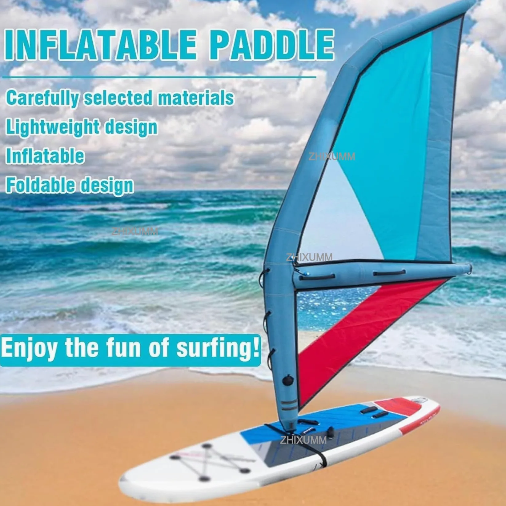 Tabla De Paddle Surf Hinchable Profesional Sup, Vela Hinchable Profesional, Cometas De Windsurf De 435 X 188 Cm, Tela Oxford + Ala Hinchable De Pvc Azul Y Roja