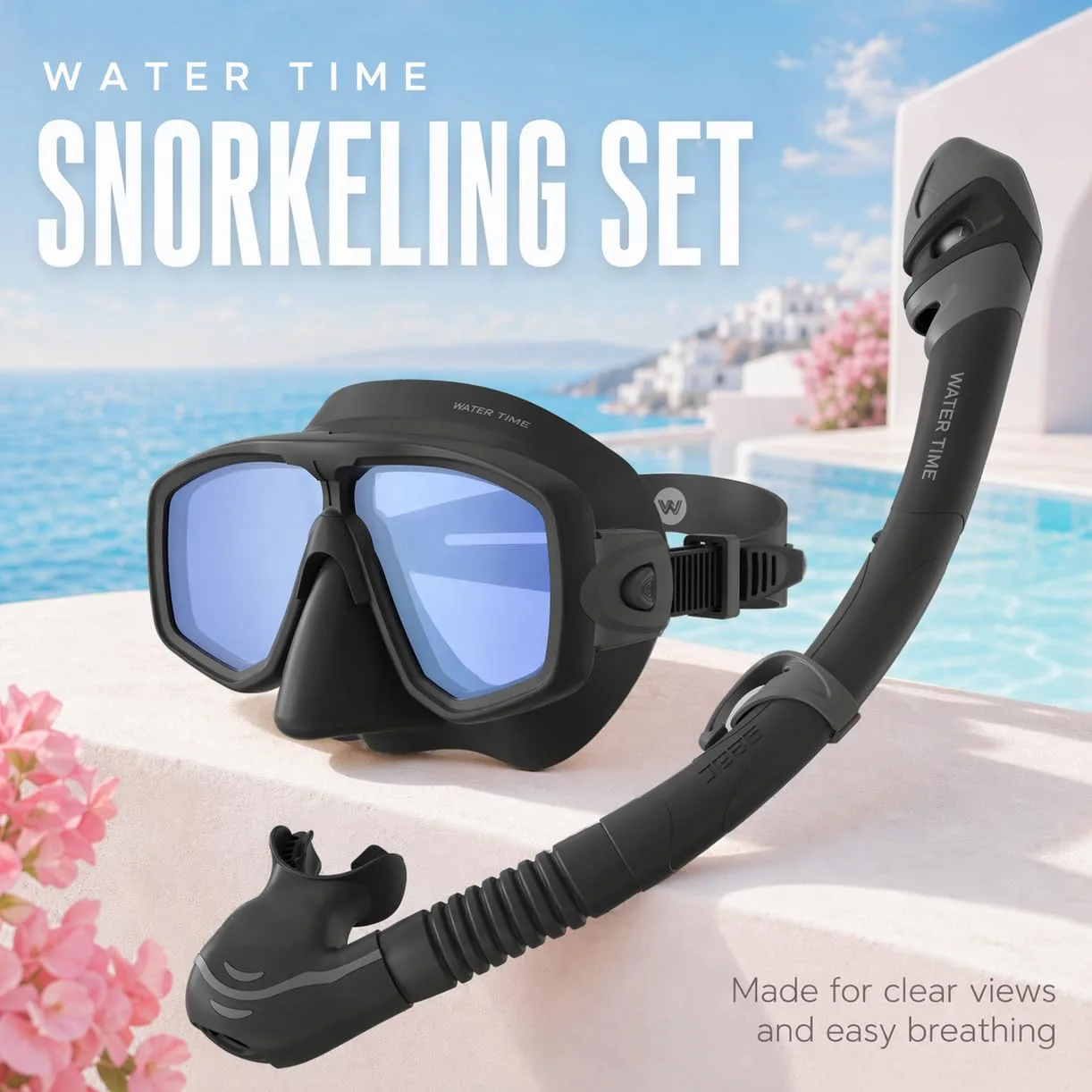 WATERTIME - Equipo de esnórquel para adultos, juego de esnórquel con máscara de buceo panorámica antivaho y diseño impermeable, máscara de esnórquel para adultos para esnórquel y buceo