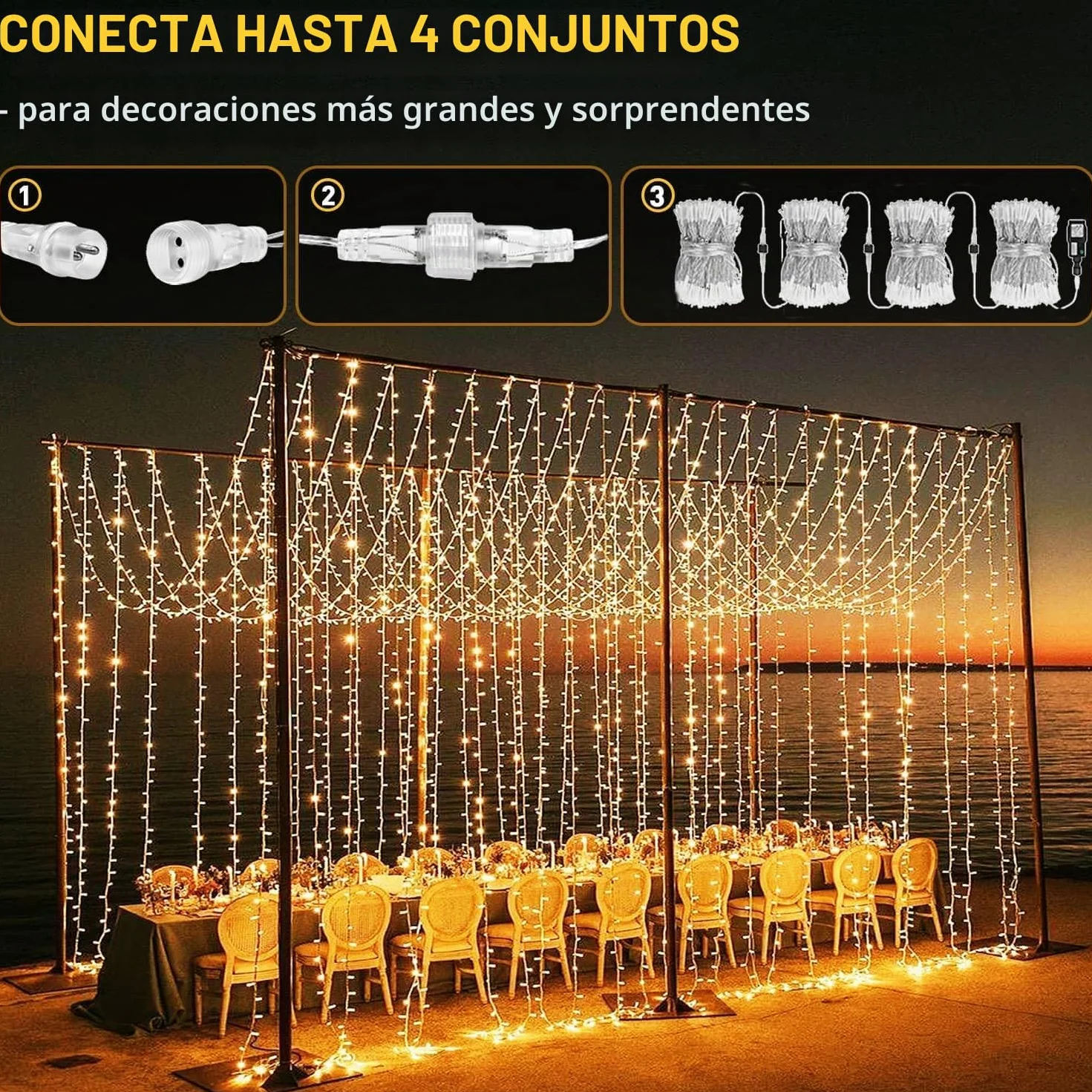 yowin Cortina de Luces 600 LED 6mx3m Luces Navidad Impermeable Cascada Blanco Cálido