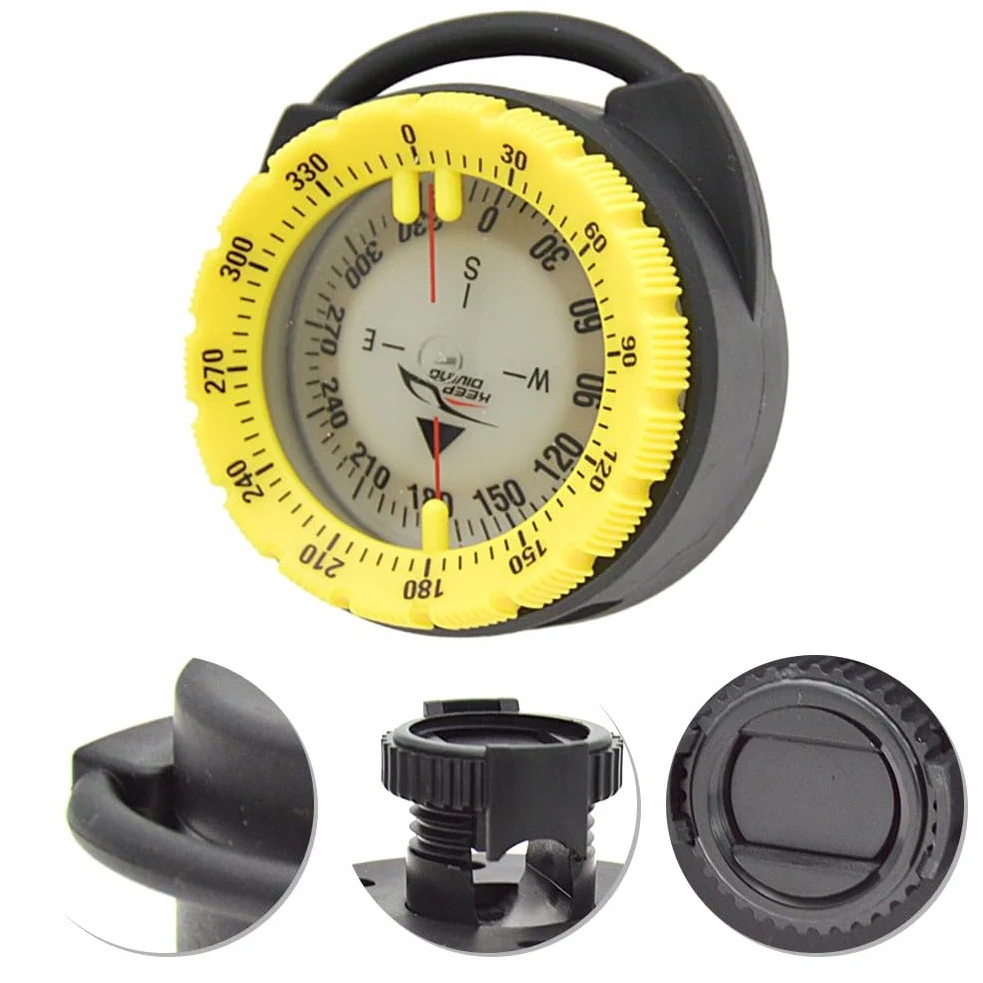 Brújula de buceo magnética fuerte de 50 m, brújula de buceo, abrazadera de tubo, brújula luminosa subacuática con soporte de clip de ventana lateral de aguja
