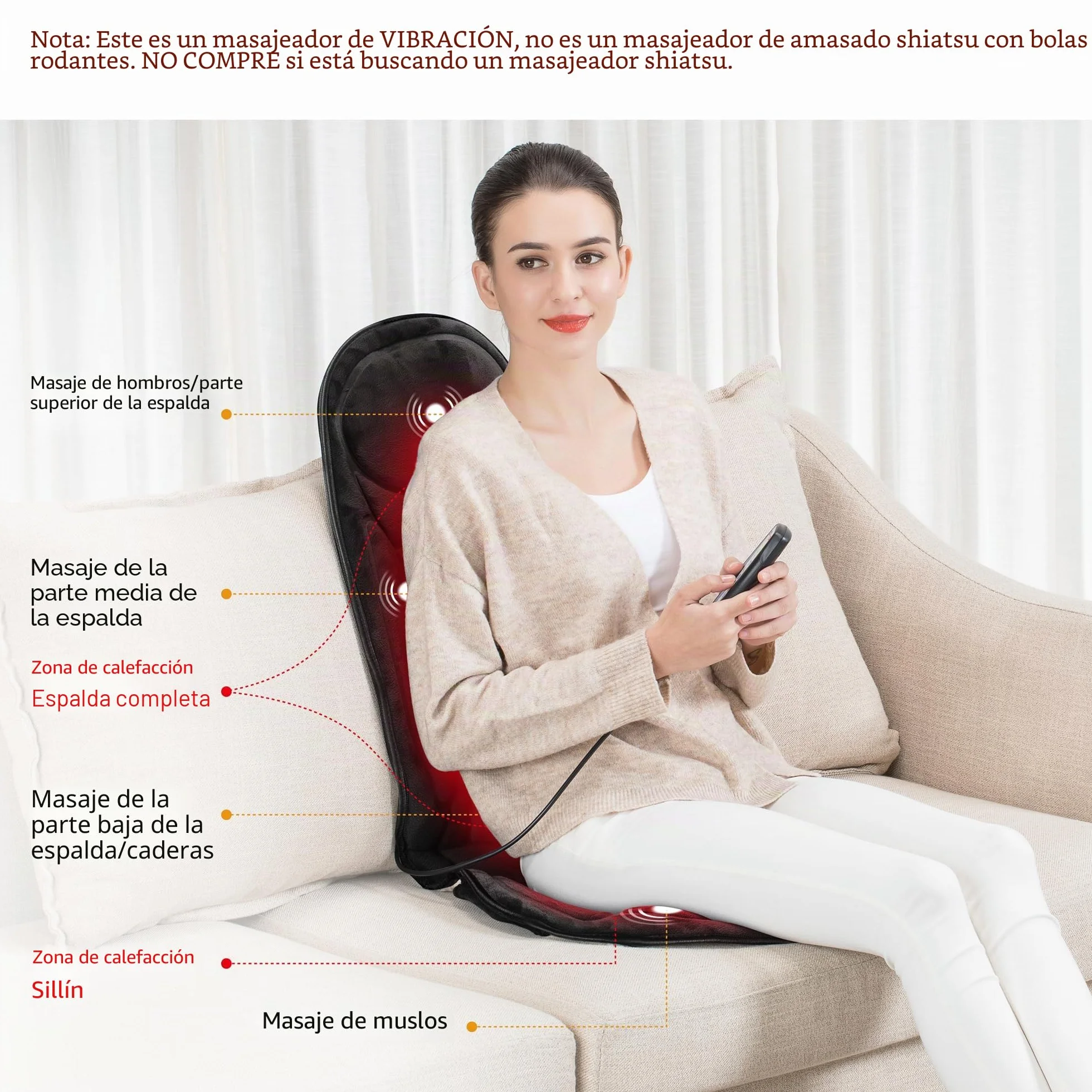Snailax Masajeador de Asiento con Memoria de Forma y Calor, Cojín de Masaje con 5 Modos para Oficina