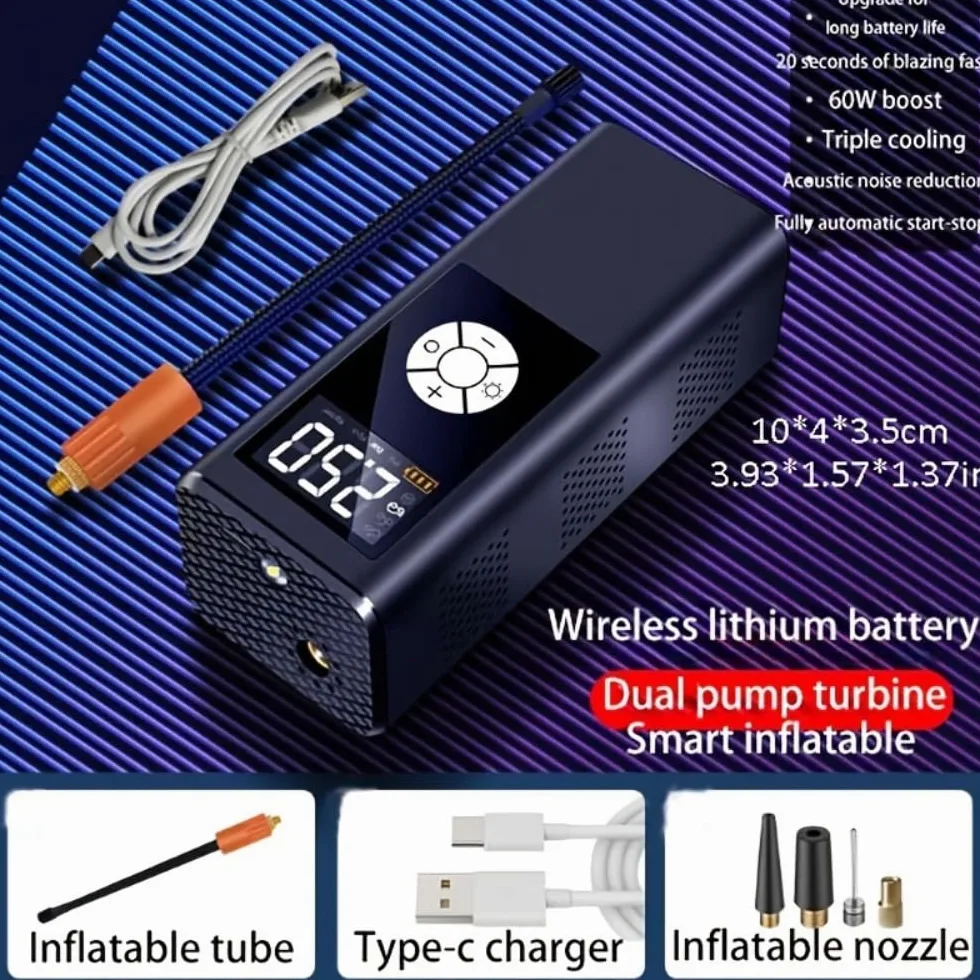 Bomba inflable inalámbrica para coche de alta potencia, portátil, pantalla digital inteligente, tesoro inflable, carga inalámbrica multifunción