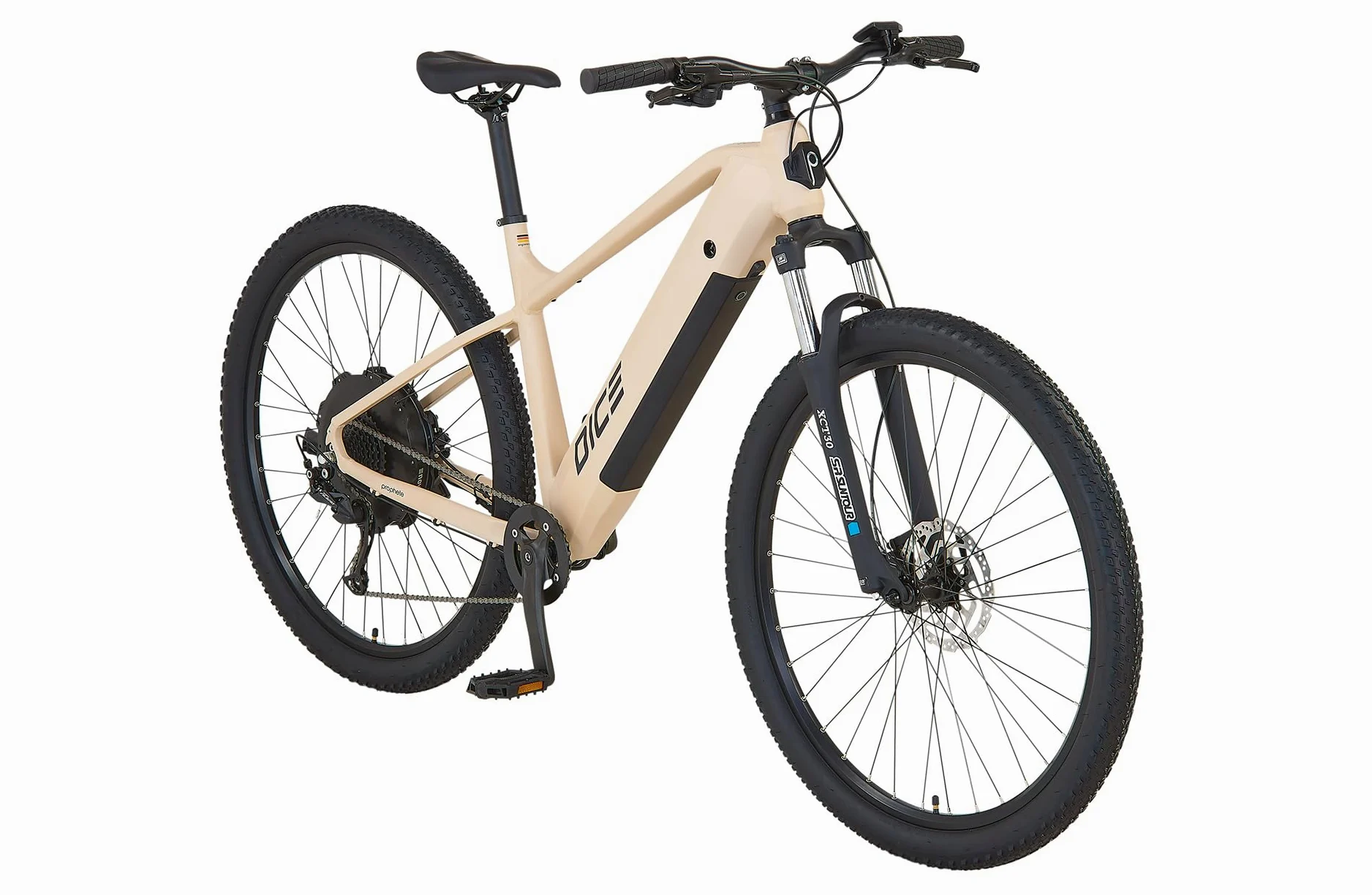 Prophete Dice 2.0 E-MTB 29" – Motor de Rueda Trasera Enovation 48 V, 250 W, 46 NM, 9 Marchas, Alcance de 130 km, Horquilla Suntour XCT, Frenos de Disco hidráulicos, Color Beige Arena | Motor de rueda trasera de 48 V, 250 W, 46 Nm, 9 marchas, 130 km de alc