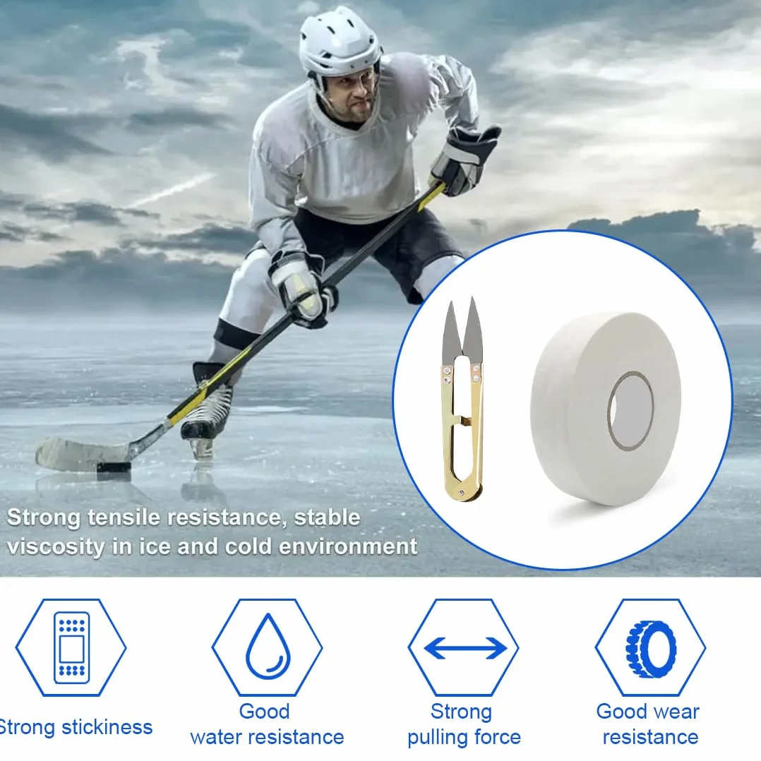 Cinta de Hockey Adhesiva para Deportes: Raqueta de Tenis, Cuerda de Esquí, Caña de Pescar - 25M*2.5cm, Incluye 1 Tijera