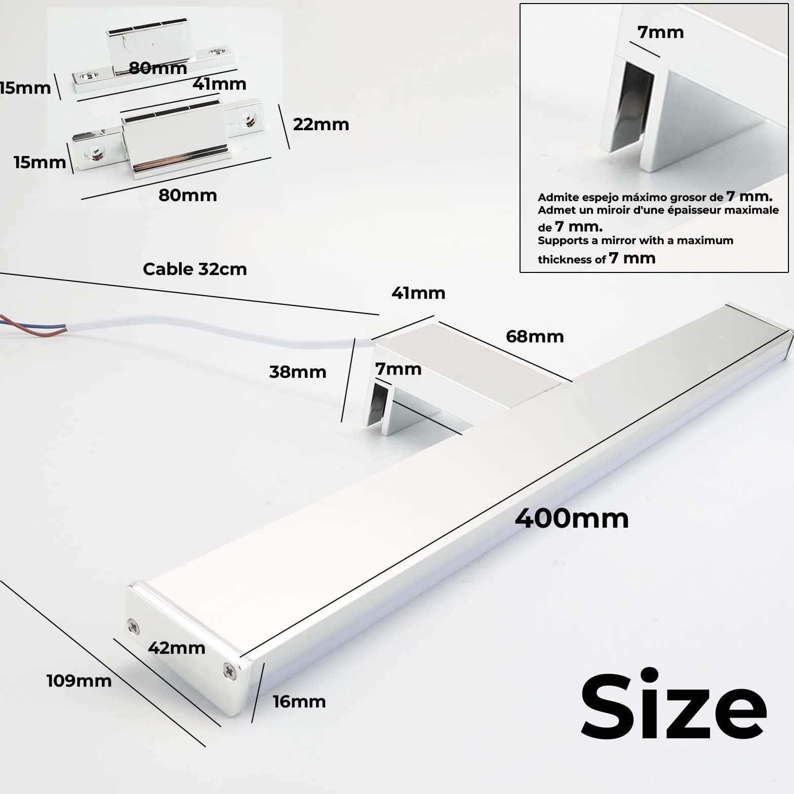 Alpinaluz Aplique LED para Espejo de Baño 40cm 4000K IP44 Aluminio Cromado 10W