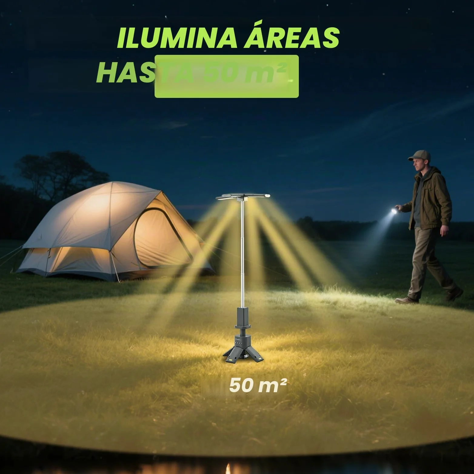 SakerPlus Linterna telescópica de camping, fuente de alimentación recargable de 14000 mAh, lámparas magnéticas regulables de 6000 lúmenes, iluminación de trabajo