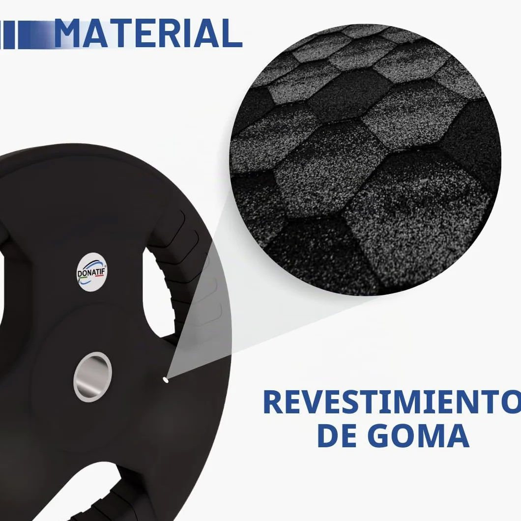 Juego de 2 discos de goma de hierro fundido para mancuernas, mancuernas, gimnasio, fitness, entrenamiento – Disco de goma con mango Tri-Grip, placas de hierro fundido