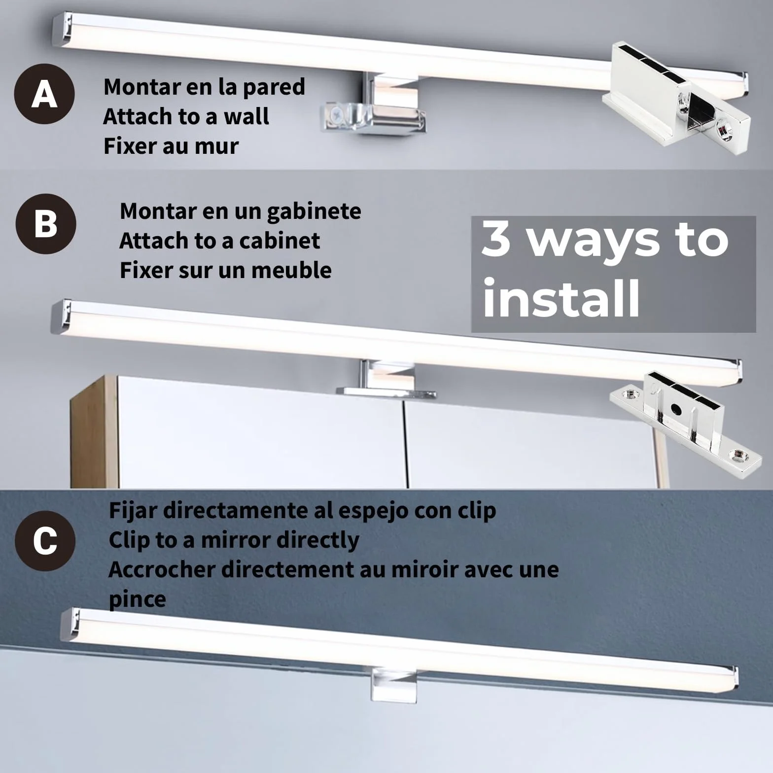 Alpinaluz Aplique LED para Espejo de Baño 40cm 4000K IP44 Aluminio Cromado 10W