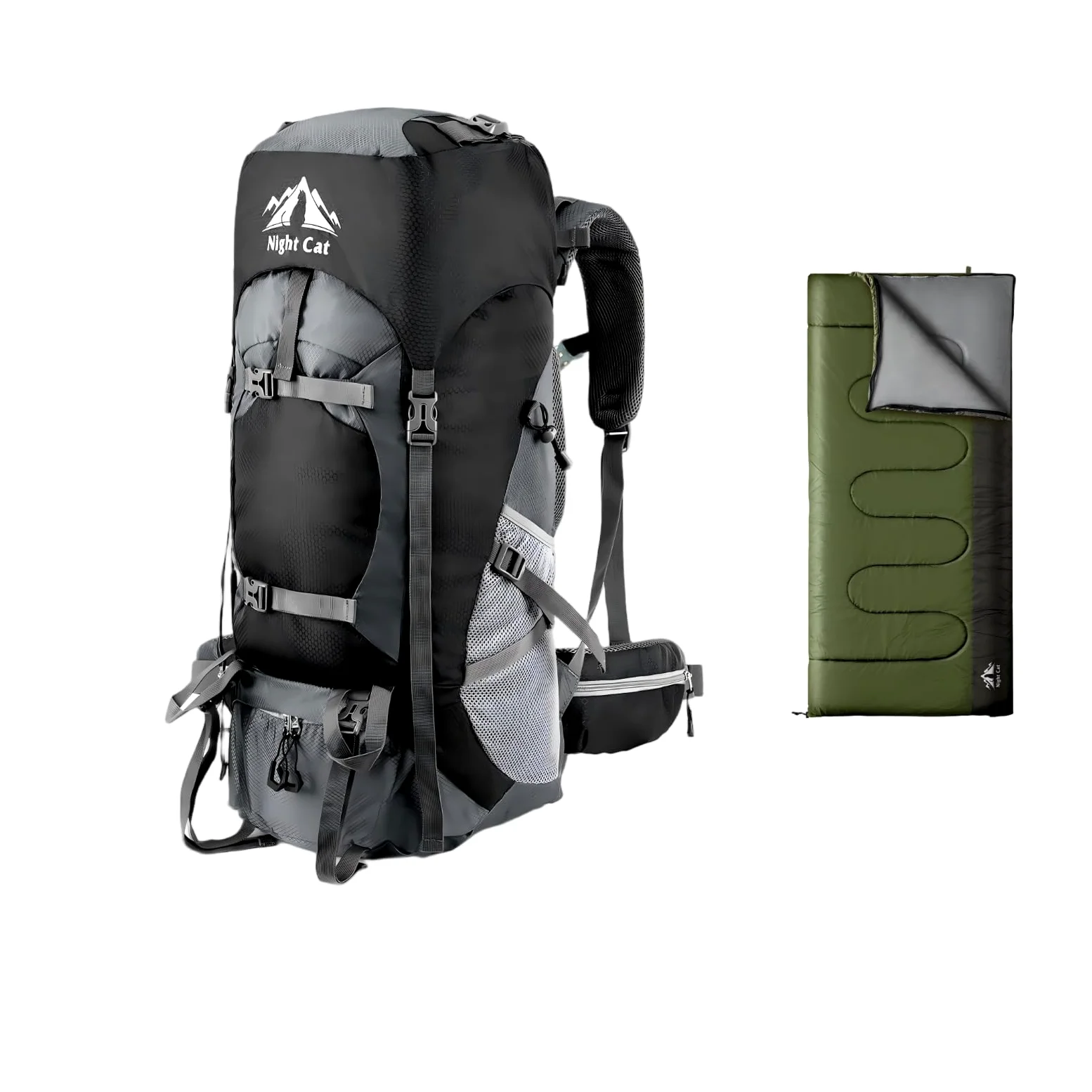 Night Cat 70L Mochila de Senderismo Saco de Dormir para Hombres Mujeres Macutos de Trekking Mochileros Escalada Ciclismo Viajar