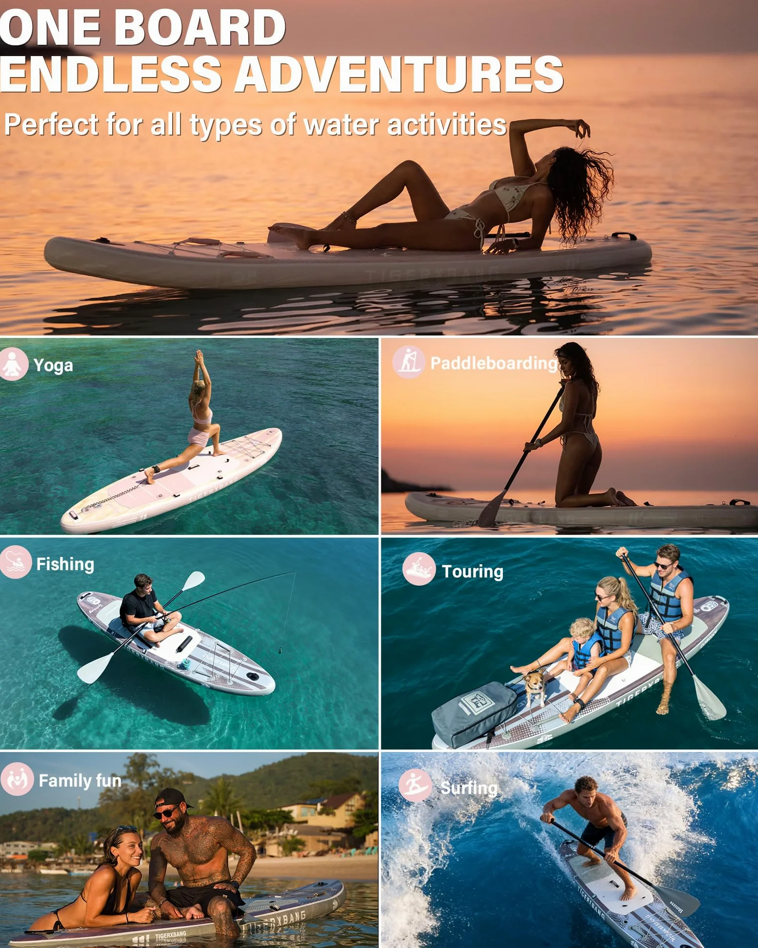 TIGERXBANG Tabla Paddle Surf Hinchable, Stand Up Paddle Board para Adultos/niños, Kit Completo de Surf ISUP, Rosa/Verde