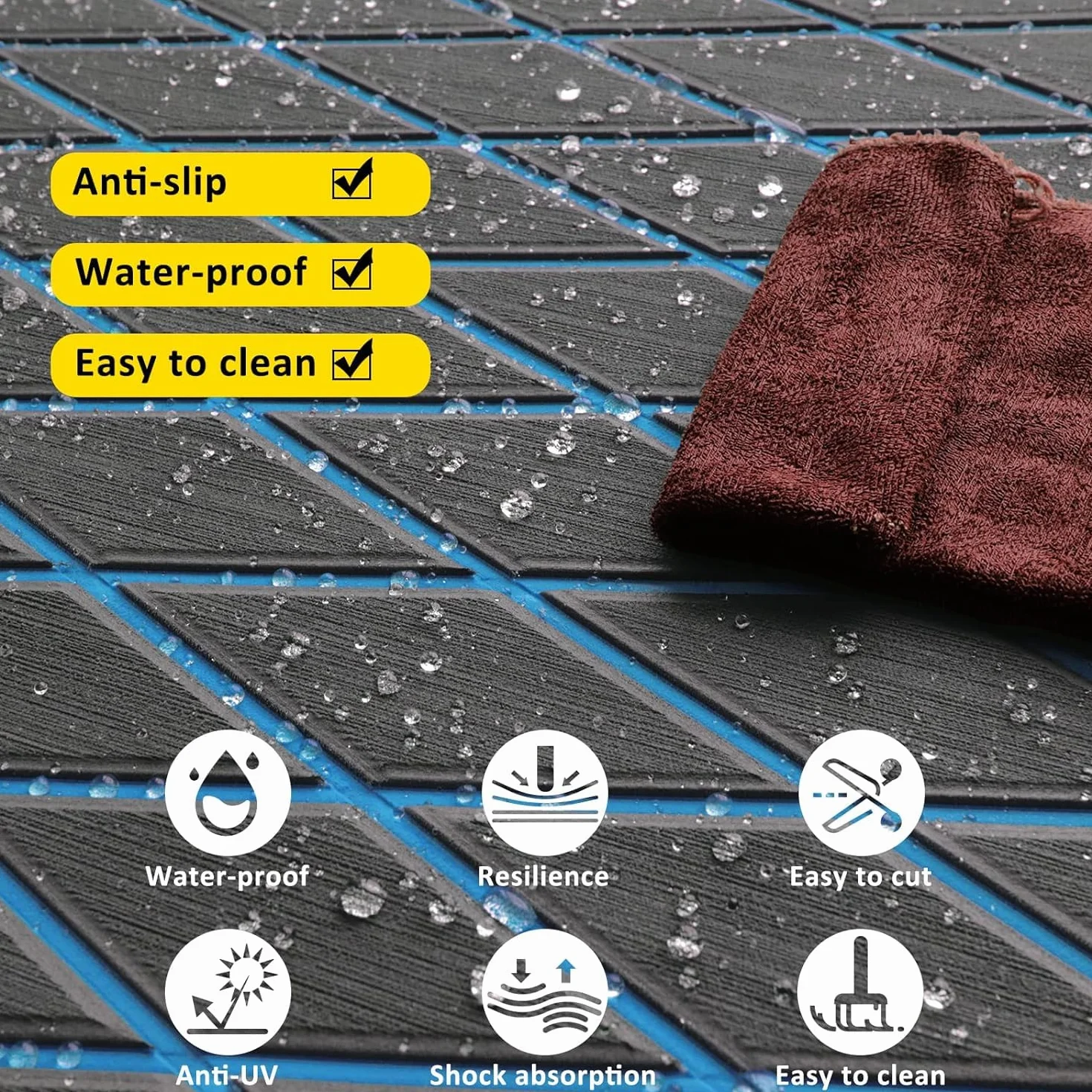 190x35/70cm Almohadilla de Espuma EVA para Pisos de Barcos Alfombrilla para Pisos Marinos de Teca sintética Antideslizante con patrón de Rombos para Yates, lanchas motoras, RV, Yates