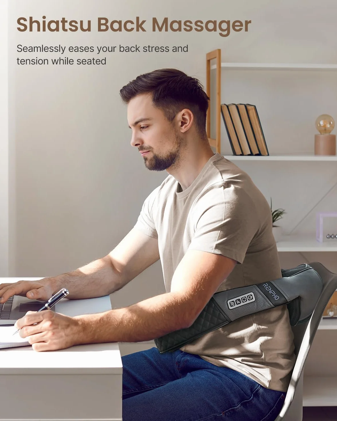 RENPHO Masajeador de Cuello y Hombros con Calor, Shiatsu 3D Rotación, Masaje Eléctrico de Tejido Profundo