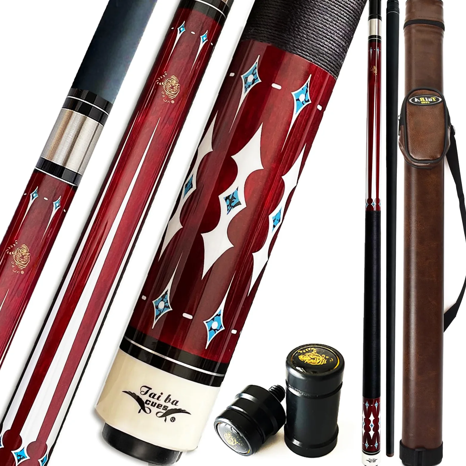 TaiBA Palo de billar de 2 piezas con funda 1 x 1, punta de 13 mm, 58 pulgadas, palo de billar profesional de madera dura de arce canadiense de 19 a 20 onzas (seleccionable), azul, negro, rojo, gris