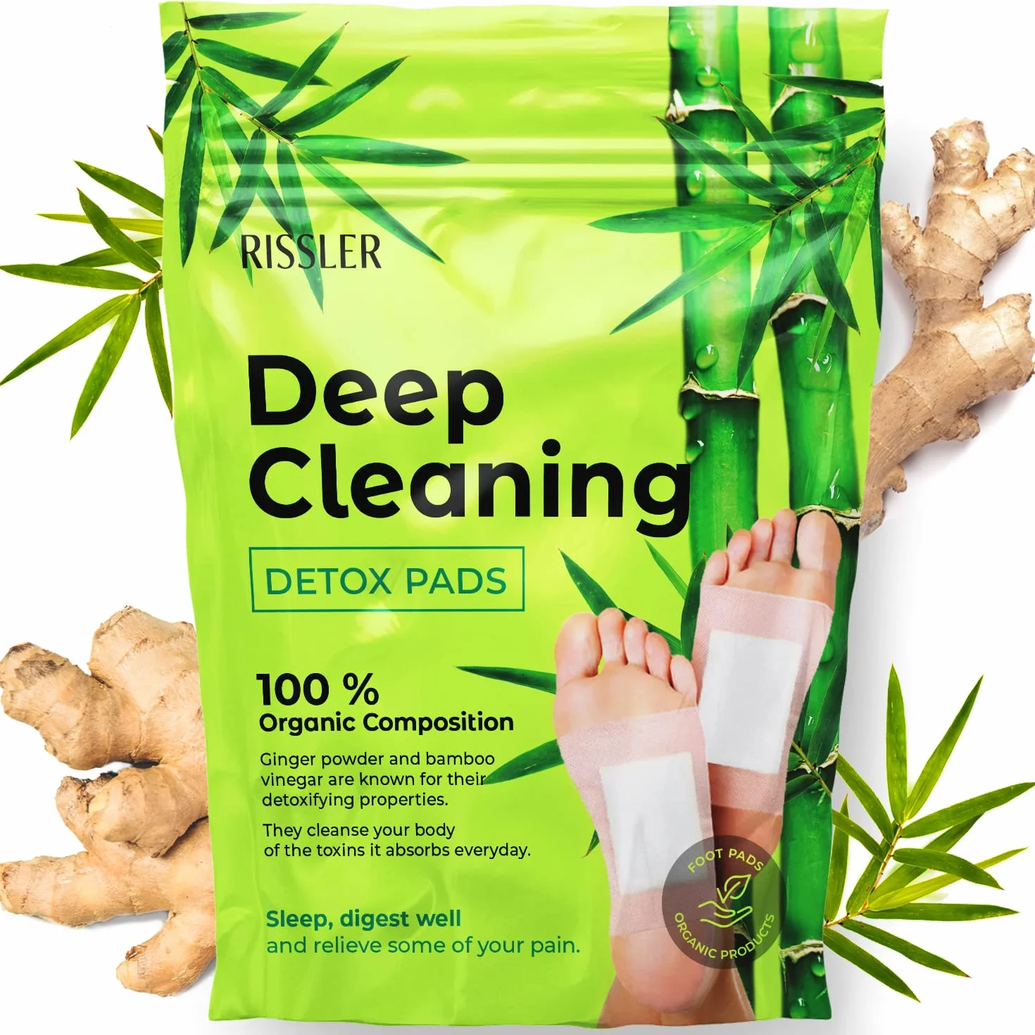 Rissler 10 Parche Detox Pies Nueva Receta Mejorar Calidad Sueño Parches Desintoxicantes Plantares 100% Natural Jengibre