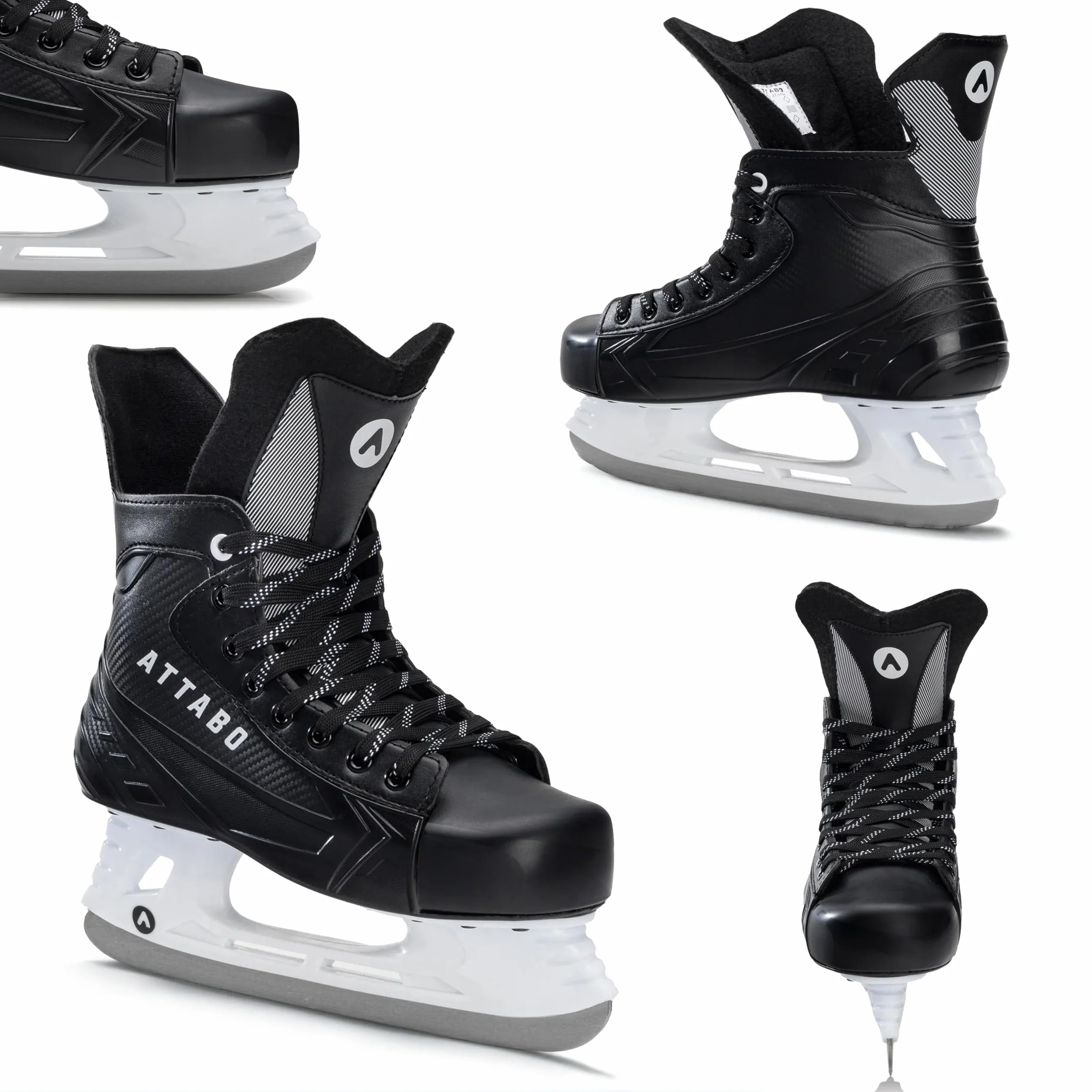 ATTABO Patines de Hockey para Hombres 41-46 EU Monobloque Acolchados Cálidos Negro