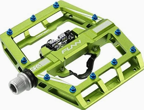 Funn Mamba Pedales Automáticos MTB, Una Cara, Calas SPD (Verde) | cuerpo aleación 6061 CNC, eje CrMo 9/16, rodamiento sellado con casquillo DU, para BMX y gravel
