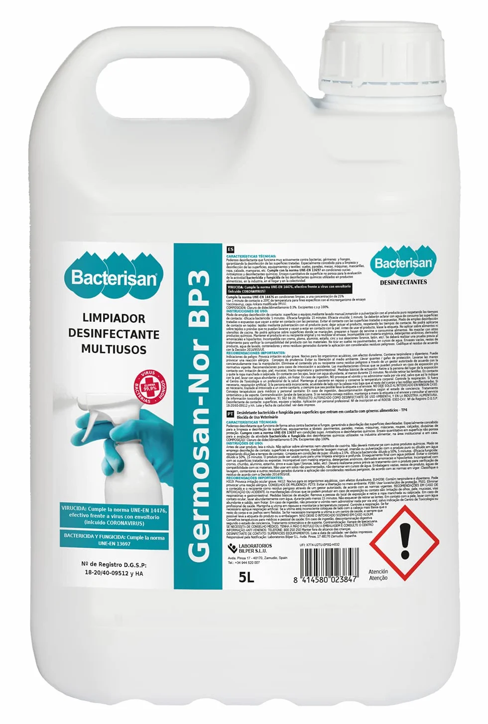 BACTERISAN Germosan Nor BP3 Desinfectante Multiusos Triple Acción 5 L