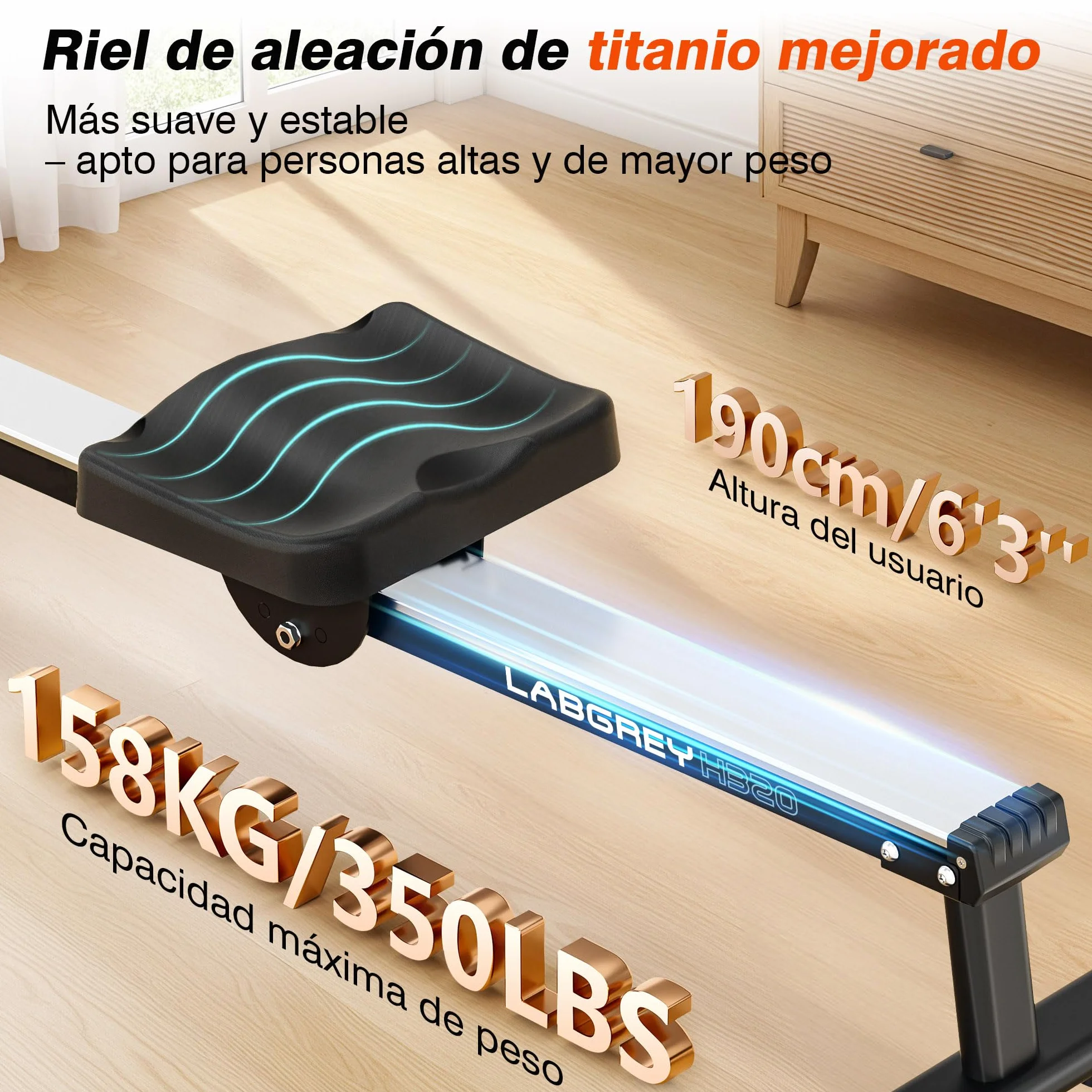 Máquina de Remo LABGREY Magnética Bluetooth para Casa, Compatible con App, Silenciosa y Estable, Soporta hasta 158 kg, Ideal para Entrenamiento Cardio en el Hogar