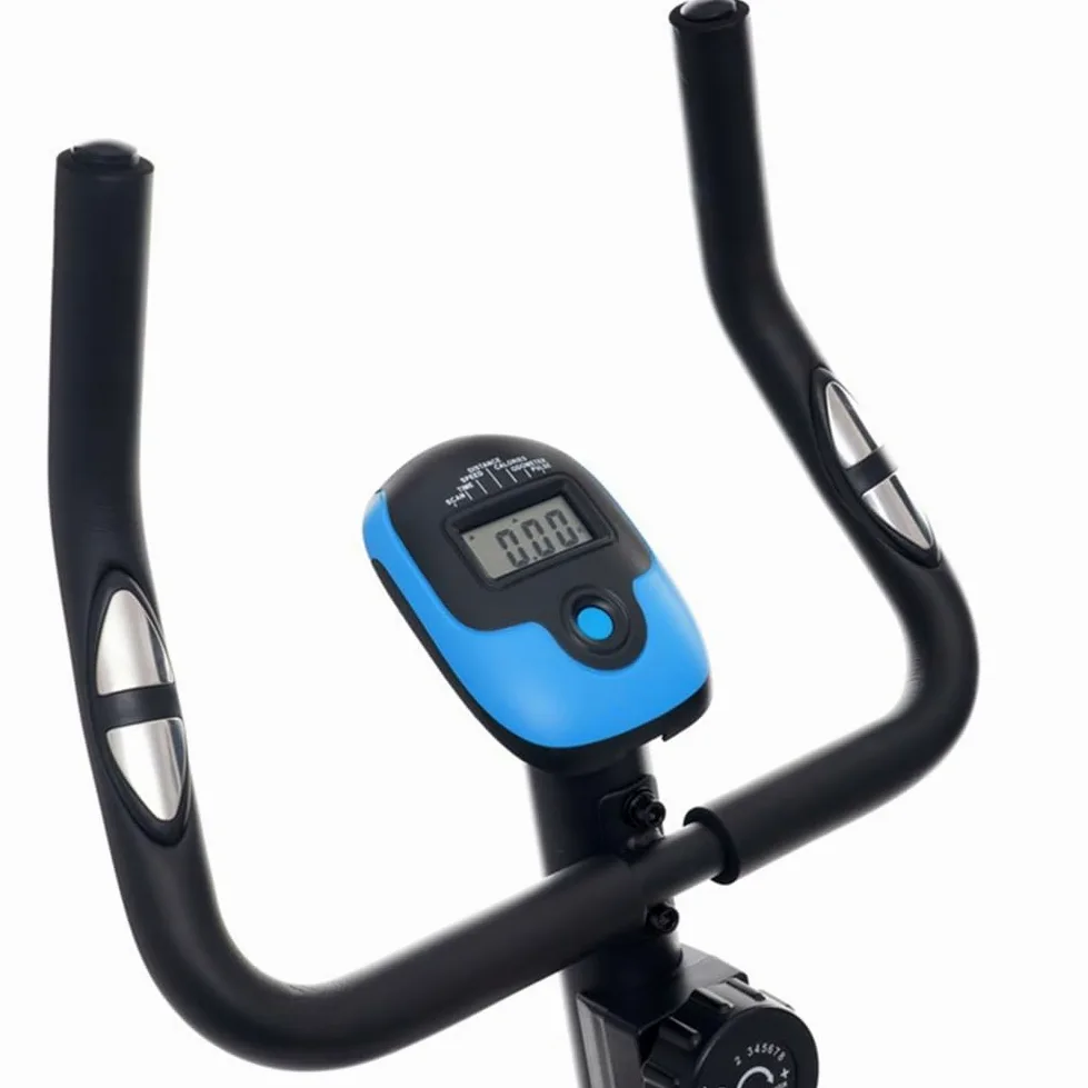 BAKAJI Bicicleta estática para fitness de casa con mango alto y asiento ajustable, bicicleta de gimnasio, spinning bike vertical con pantalla LCD y sensores cardíacos y calorías para entrenamiento de
