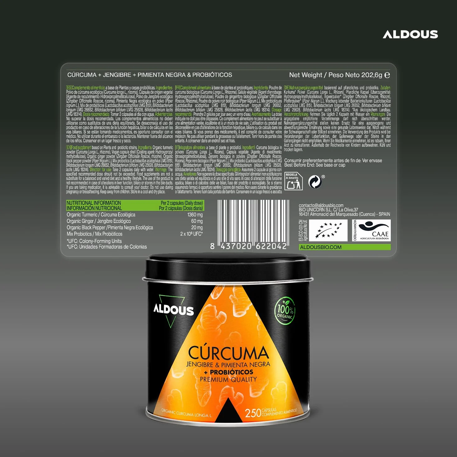 PROBIÓTICOS + BIO Cúrcuma con Jengibre y Pimienta Negra 1460mg Cápsulas Antiinflamatorio Natural