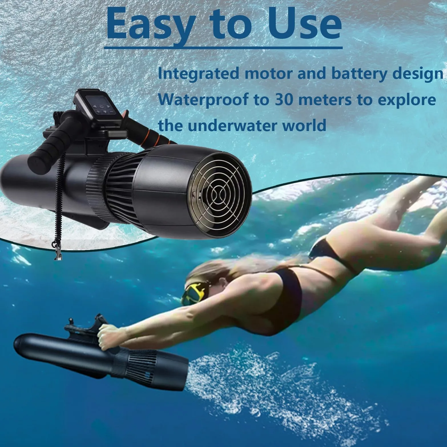 Scooter Submarino portátil de Alta Potencia de 10000 mAh, 500 W, Resistente al Agua hasta 40 m, Ideal para Buceo y esnórquel.