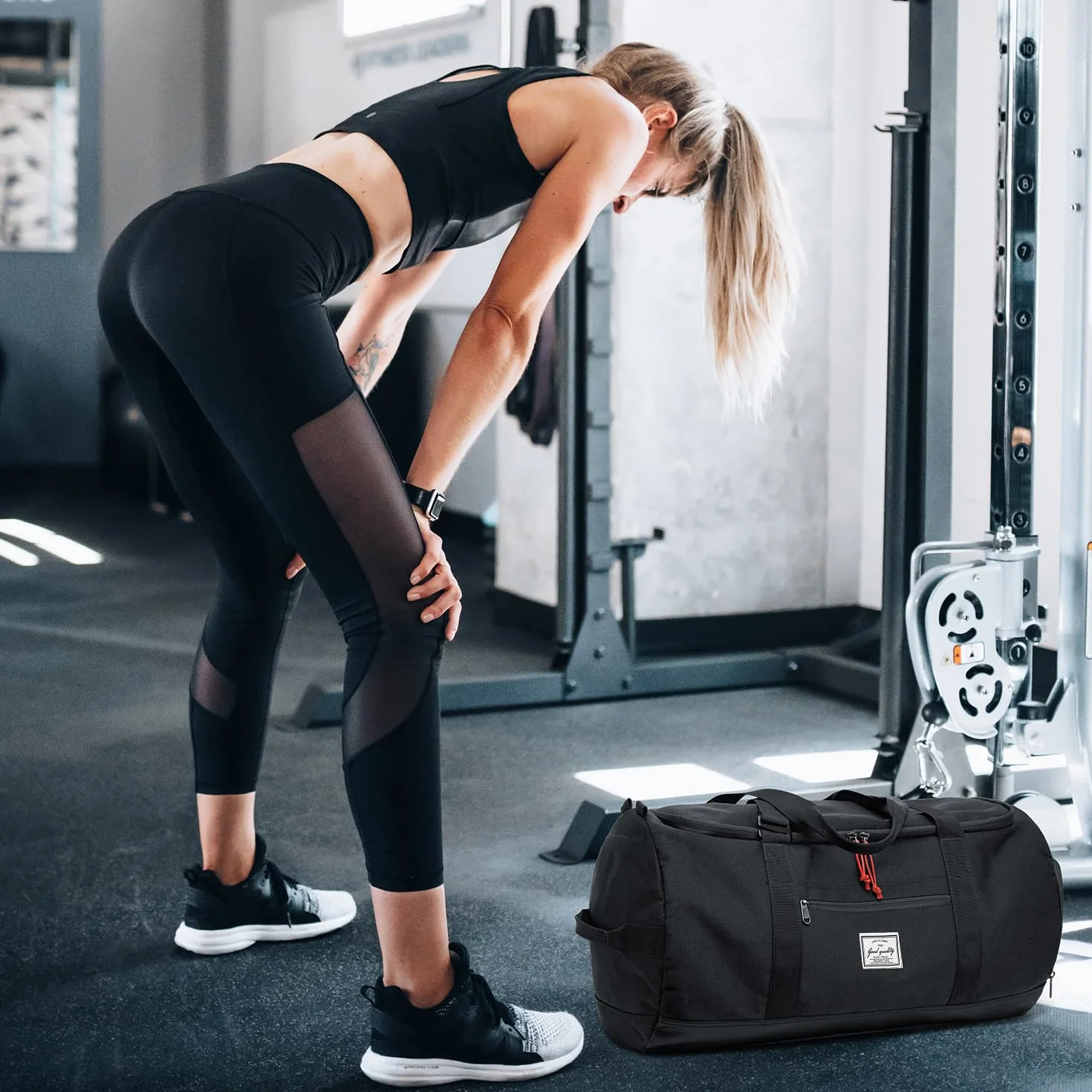 Bolsa de deporte 60 L con compartimento para zapatos, Negro