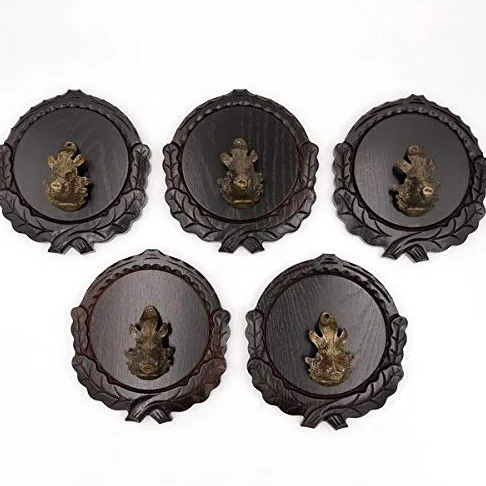 GTK - Juego de 5 placas de cuña talladas oscuras AF 16 cm con 5 piezas de cabeza de cuña, portada grande, tabla de cuñas, cartel para trofeos