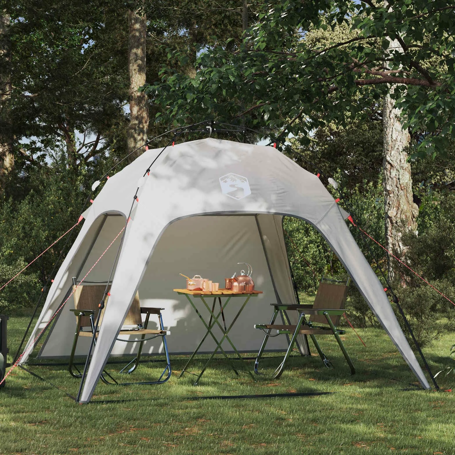 Tienda de campaña instantánea con almacenamiento, gris, 260 x 260 x 197 cm, marco de acero, para camping, viajes y aventuras al aire libre