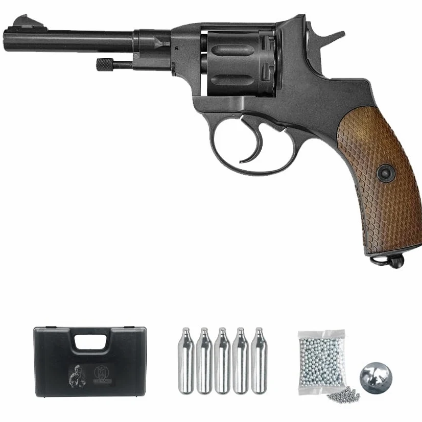 Pistola de balines Revólver Borner NGT Negra 4,5mm Pack con balines BB's, maletín y cargadores