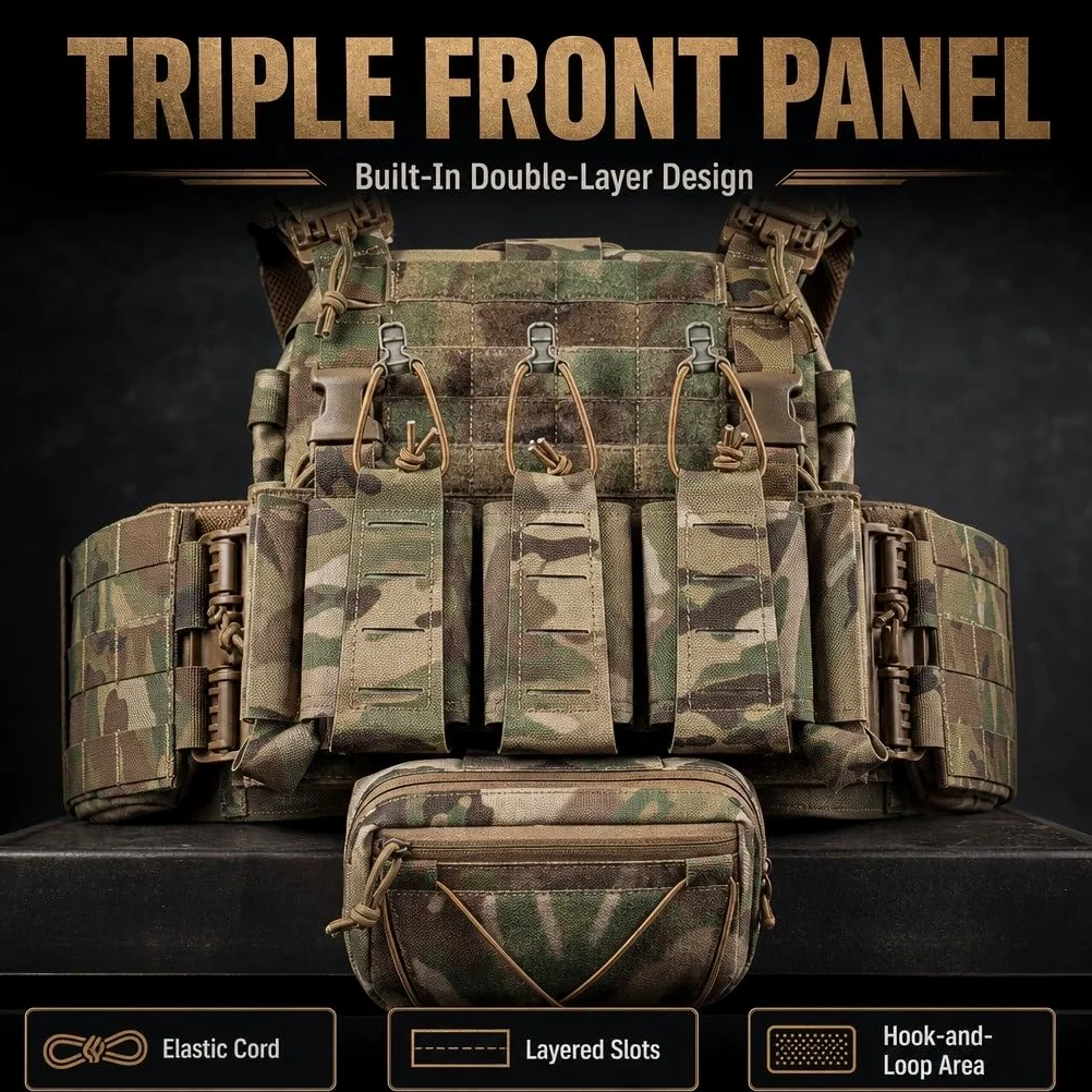 Chaleco Táctico ARC, Tubos Dobles, Liberación Rápida, MOLLE, Panel Triple Mag, Bolsa Desmontable, Cintura Ajustable