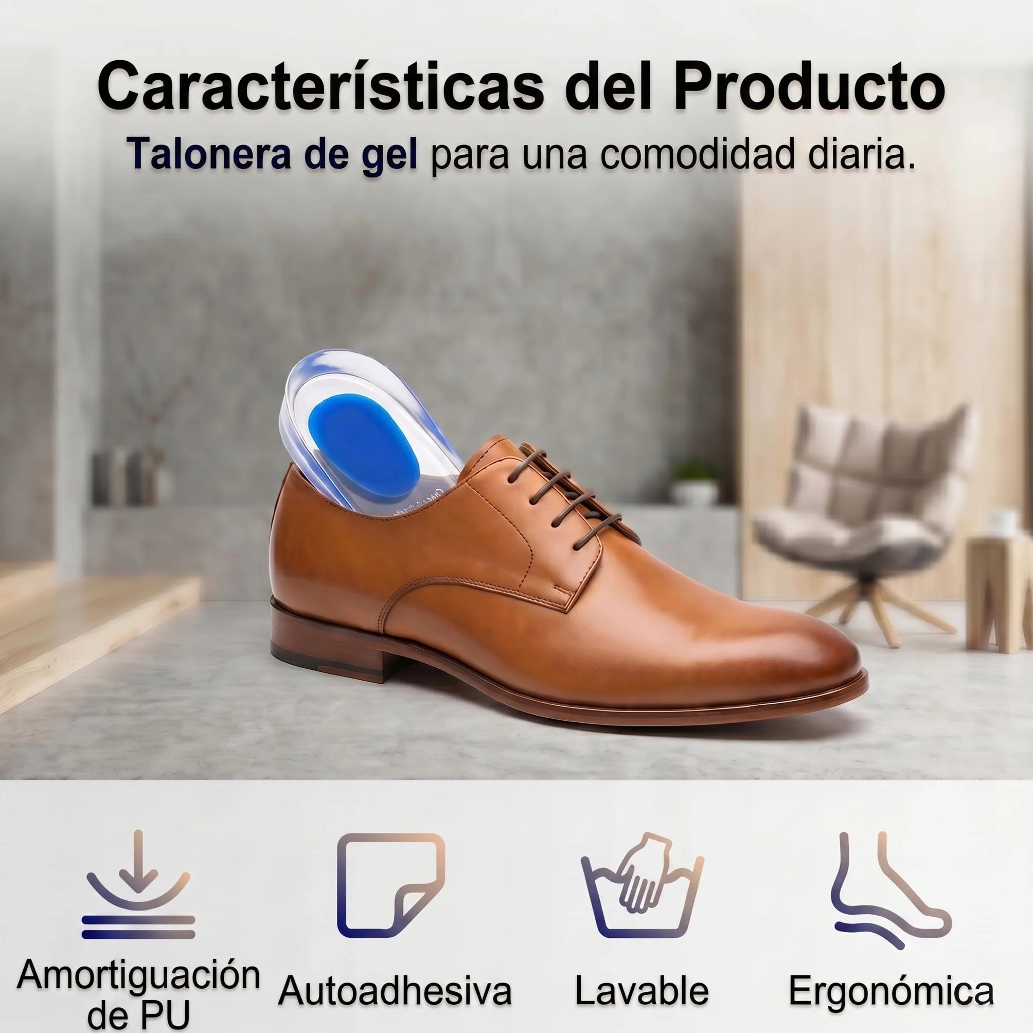 Taloneras Silicona PU Plantillas de Gel para Talón Anti-Dolor Fascitis Plantar Espolones Calcáneos Tamaño 39-45 Azul