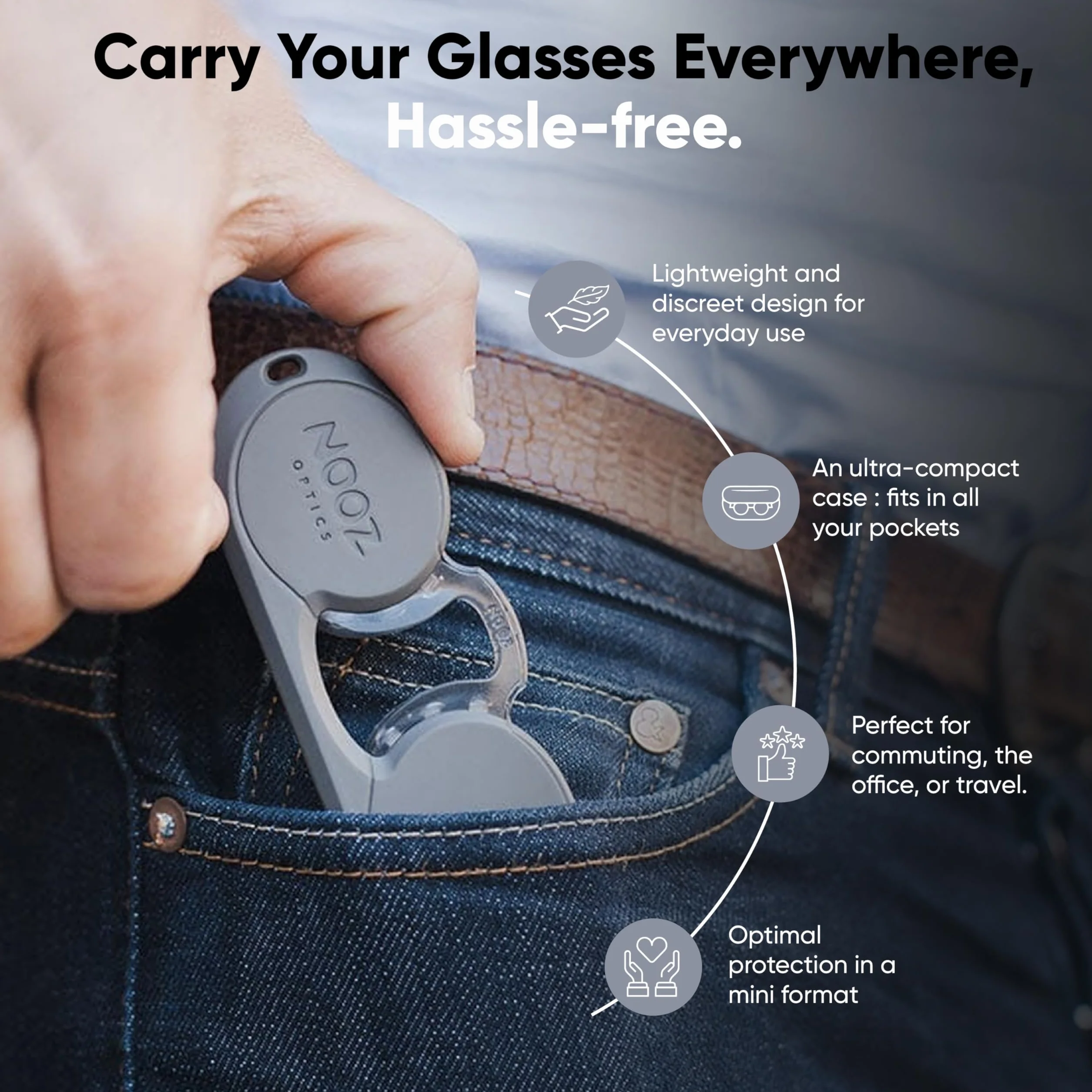 Nooz Gafas de Lectura sin Patillas Ultraligeras 6 g para Presbicia Rectangular Estuche Llavero Fabricadas en Francia
