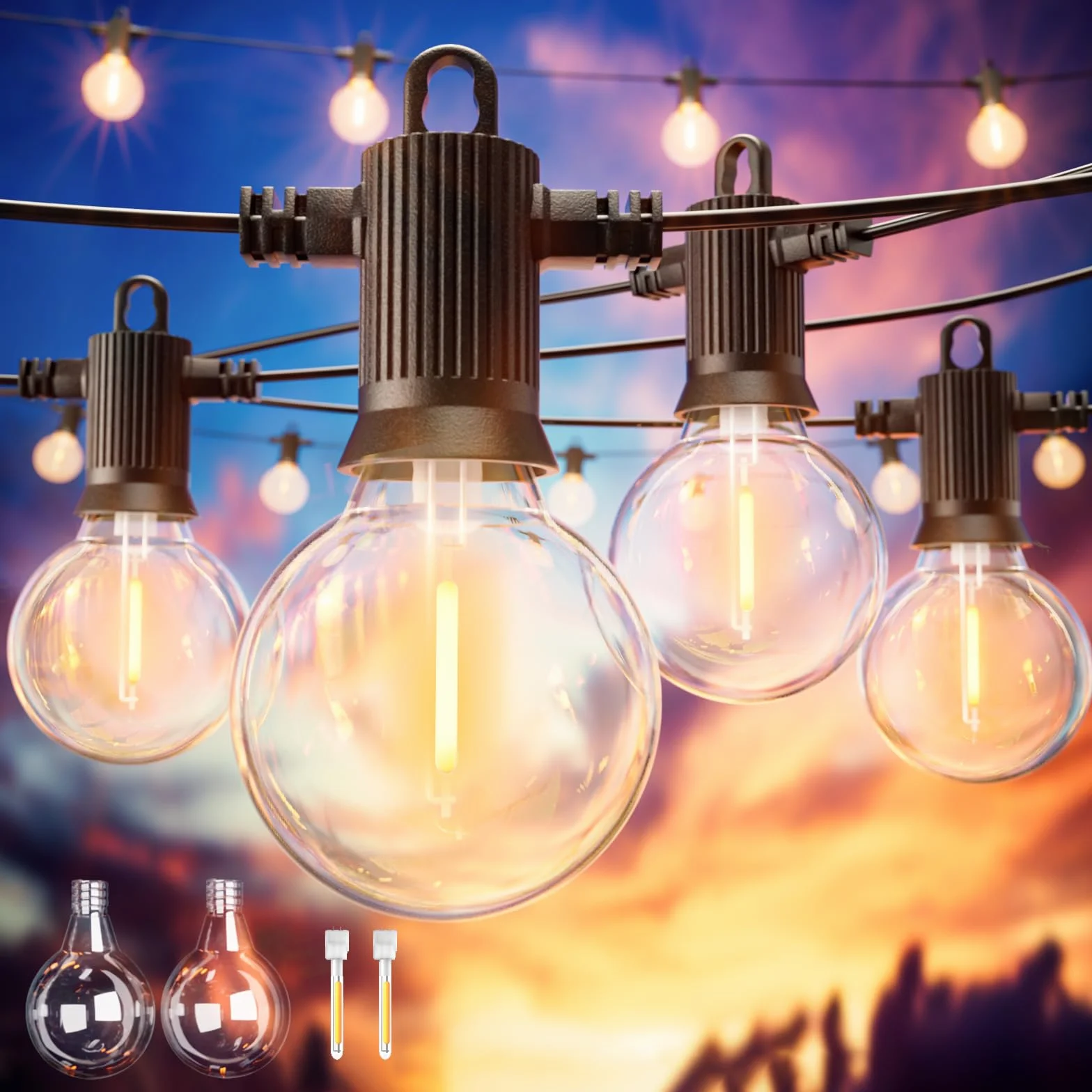 ZOTOYI G40 Cadena de Luces Exterior LED 15 Metros Impermeable IP65 20+2 Bombillas