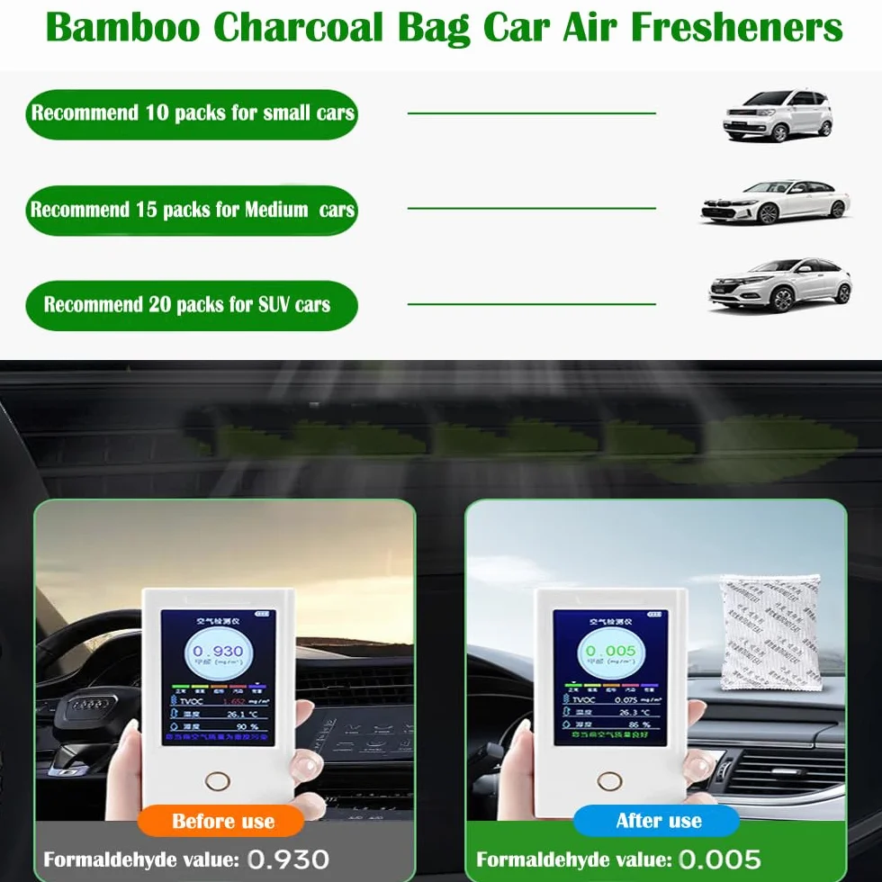 Bolsas purificadoras de olores de carbón de bambú activado 30 piezas para hogar y auto ambientador natural