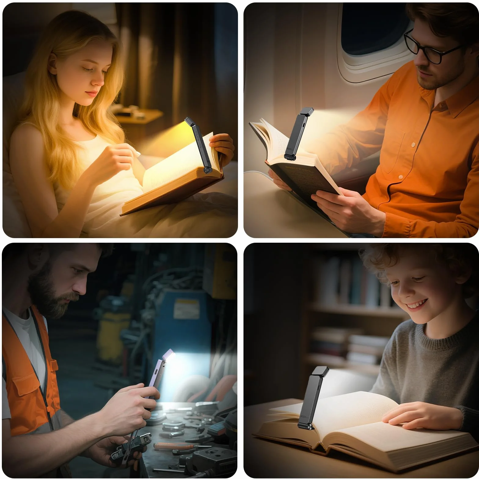 Lámpara de Lectura LED Recargable USB, 3 Colores y 3 Niveles de Brillo Ajustables, Protección Ocular