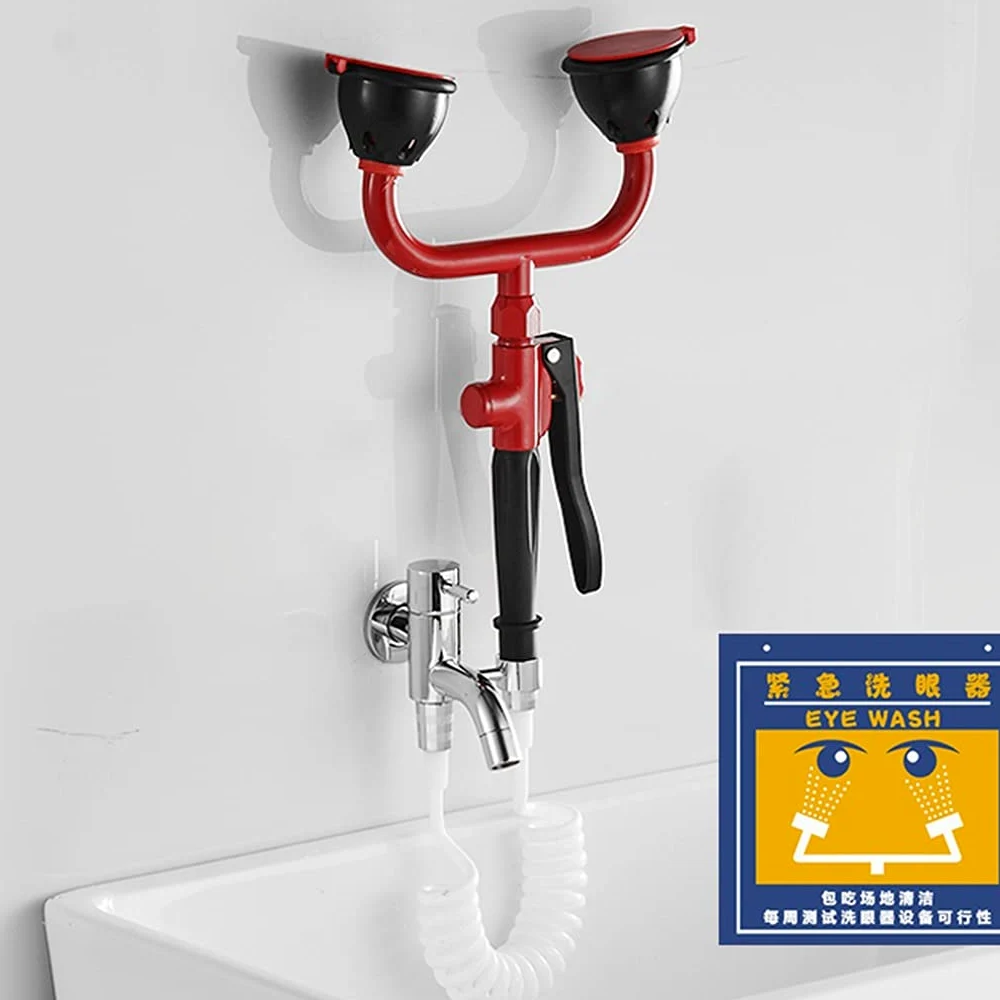 Estación lavaojos de mano, estación lavaojos de emergencia ajustable, ducha para, ideal para uso industrial y de laboratorio (color: cabezal doble, tamaño: estilo 1) (cabezal doble estilo 2)