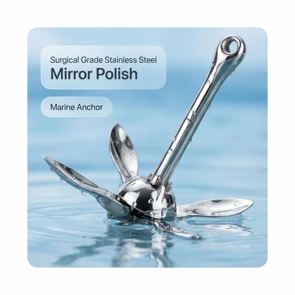 Ancla Grapnel Plegable - Ancla para Barco de Acero Inoxidable con Pulido Espejo, Anticorrosión para Yates/Veleros/Embarcaciones de Pesca