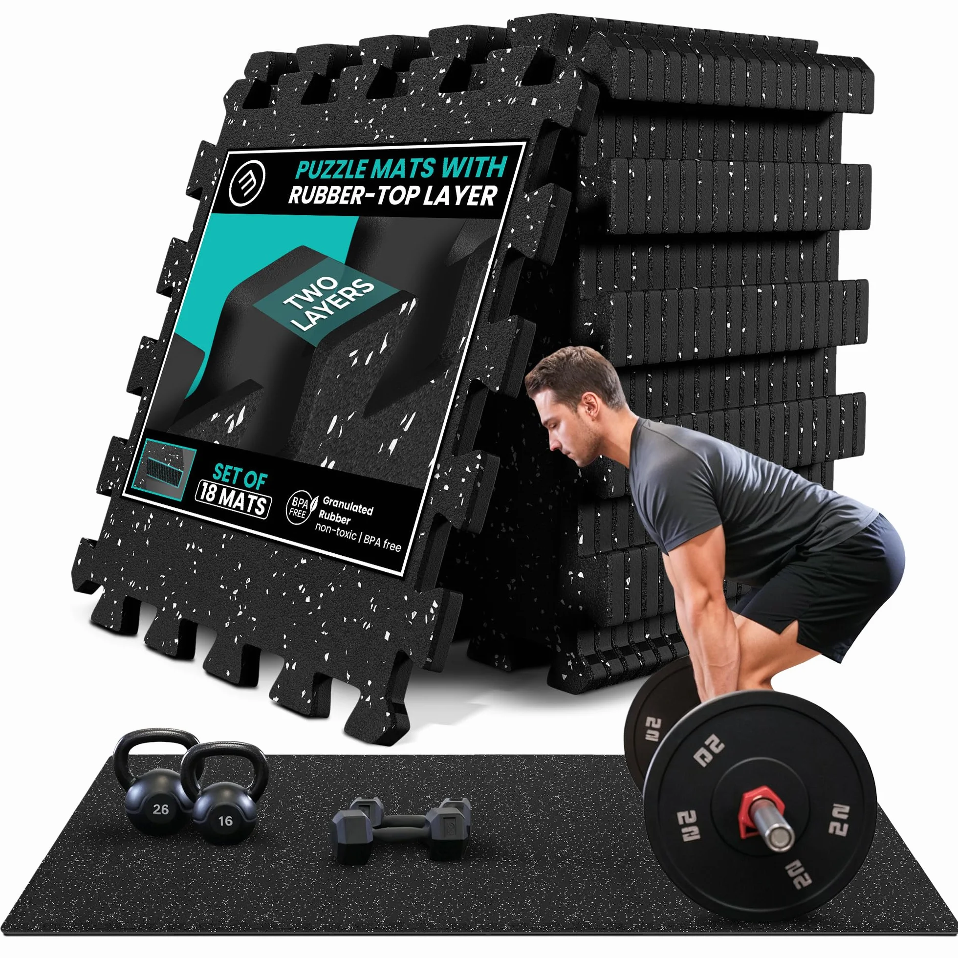 bemaxx Esterilla Fitness Suelo Gimnasio Caucho – Set de 18 Alfombras Puzzle Protector Suelo de Goma, Colchoneta Gimnasia Ejercicio en Casa, Espuma Tatami Deporte Alfombrillas Pesas Gym Garaje Piscina