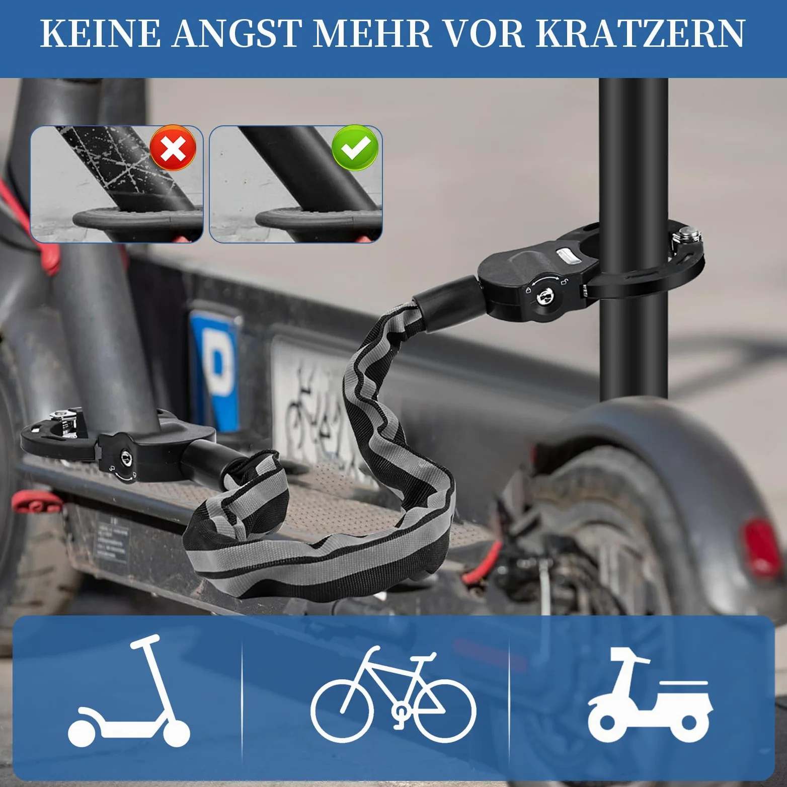 Candado para tritinte eléctrico, candado para patinete con llave y bolsa impermeable, cadenas antirrobo para bicicleta, scooter, bicicleta eléctrica, patinete autoequilibrado