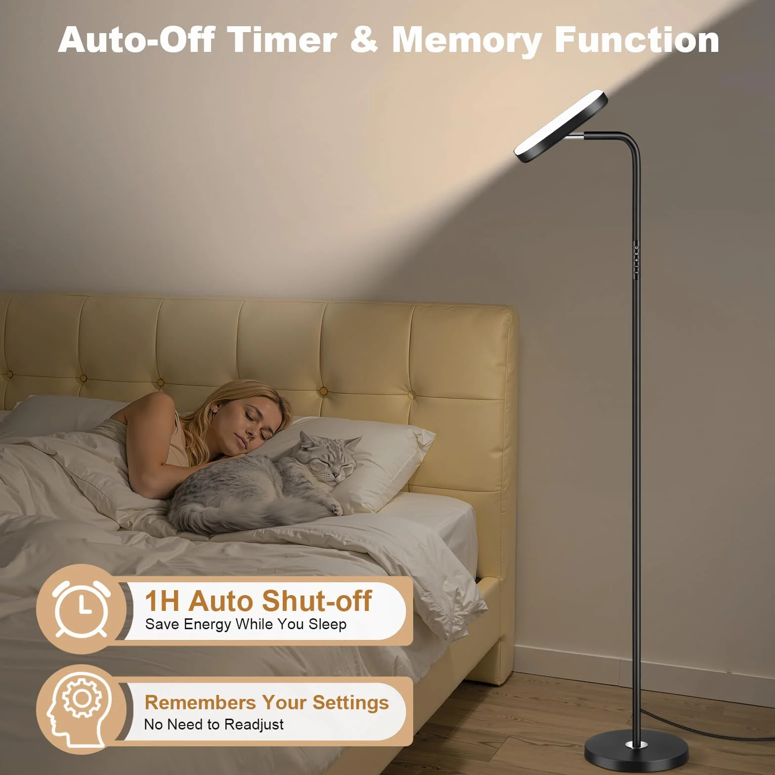 Lámpara de Pie LED Regulable 36W 3200LM 5 Temperaturas Color Control Táctil Mando Negro