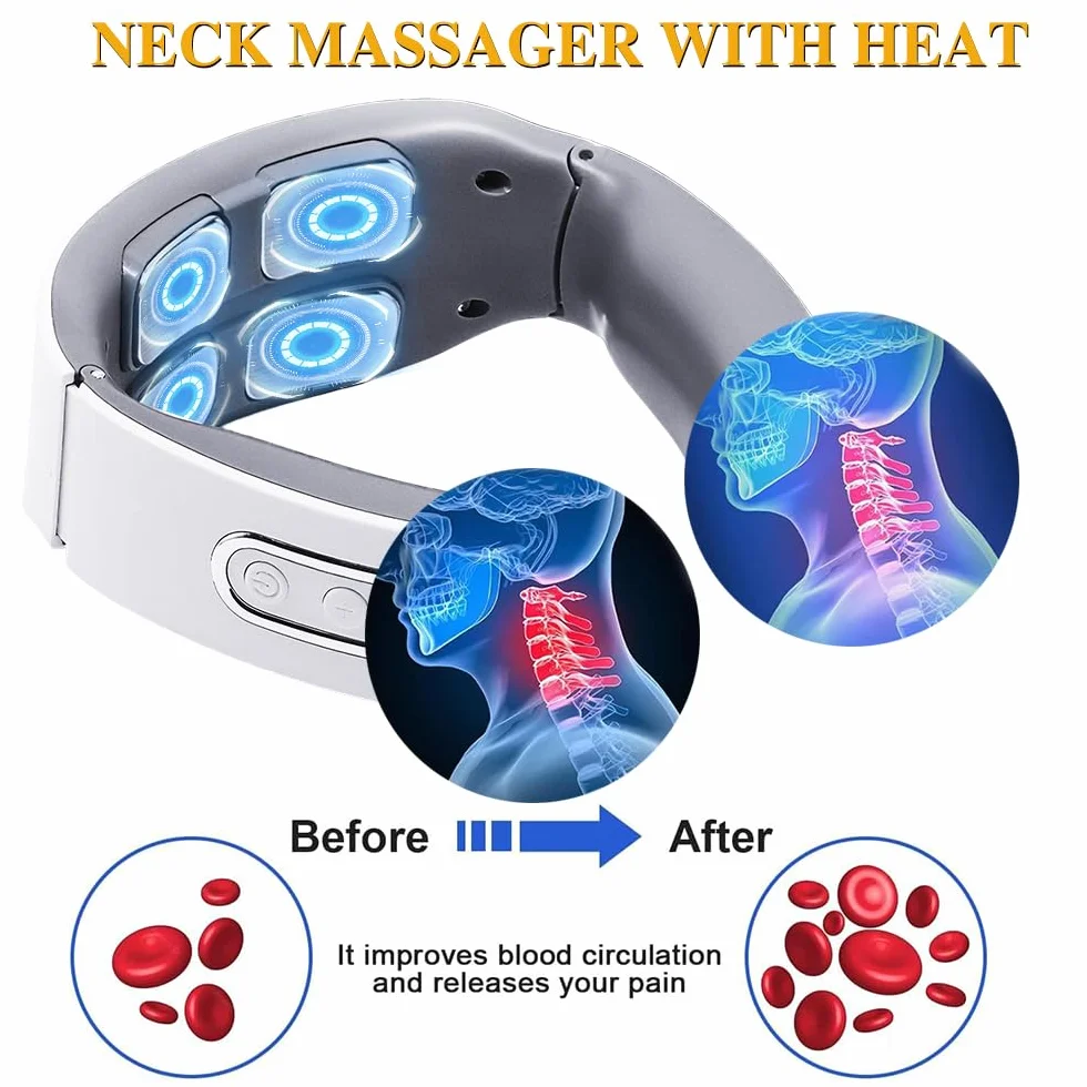 MAOYING Masajeador de Cuello con Calor, 6 modos 9 intensidades 42°C, Portátil Recargable