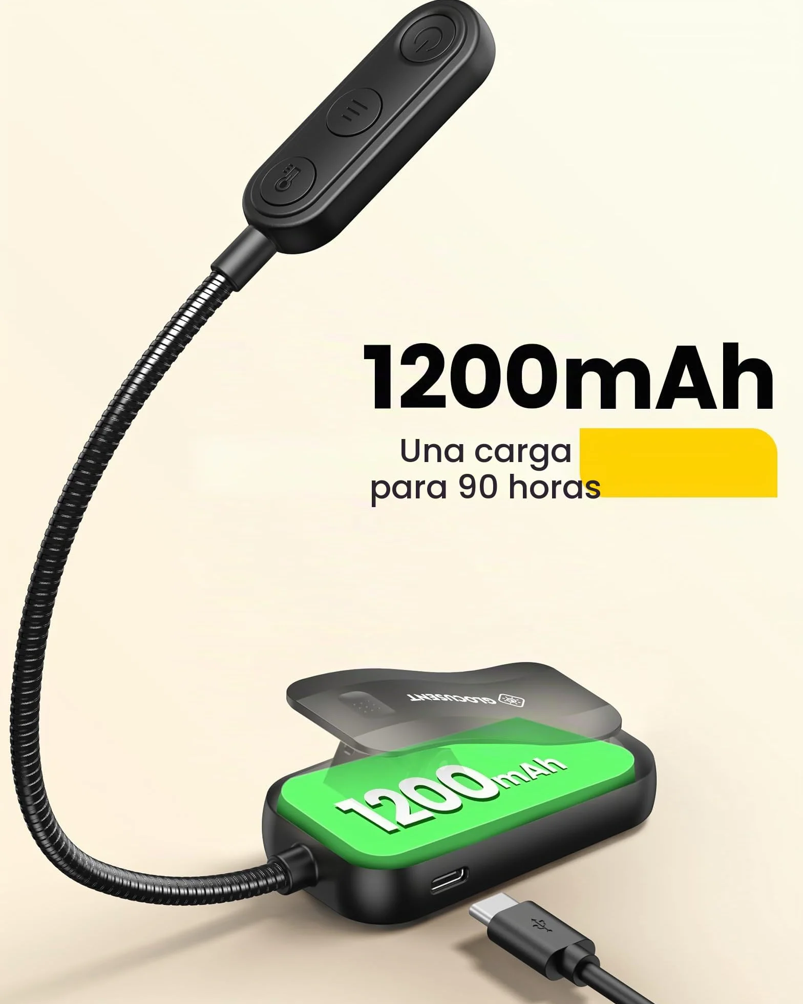 Glocusent Luz de Lectura Recargable con 20 LED, 5 Modos, Ajustable, Batería Larga, Lámpara de Libros para Noche (Negro)
