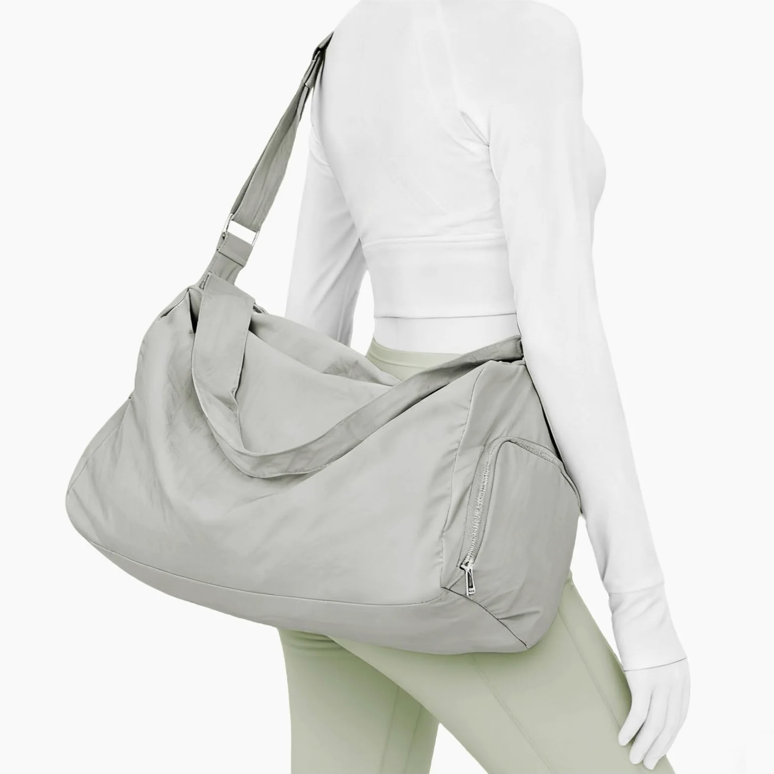 Bolsa de gimnasio pequeña, bolsa de mano, bolsa de lona ligera para entrenamiento, viajes, fin de semana de hombro durante la noche para mujeres, Gris Verde
