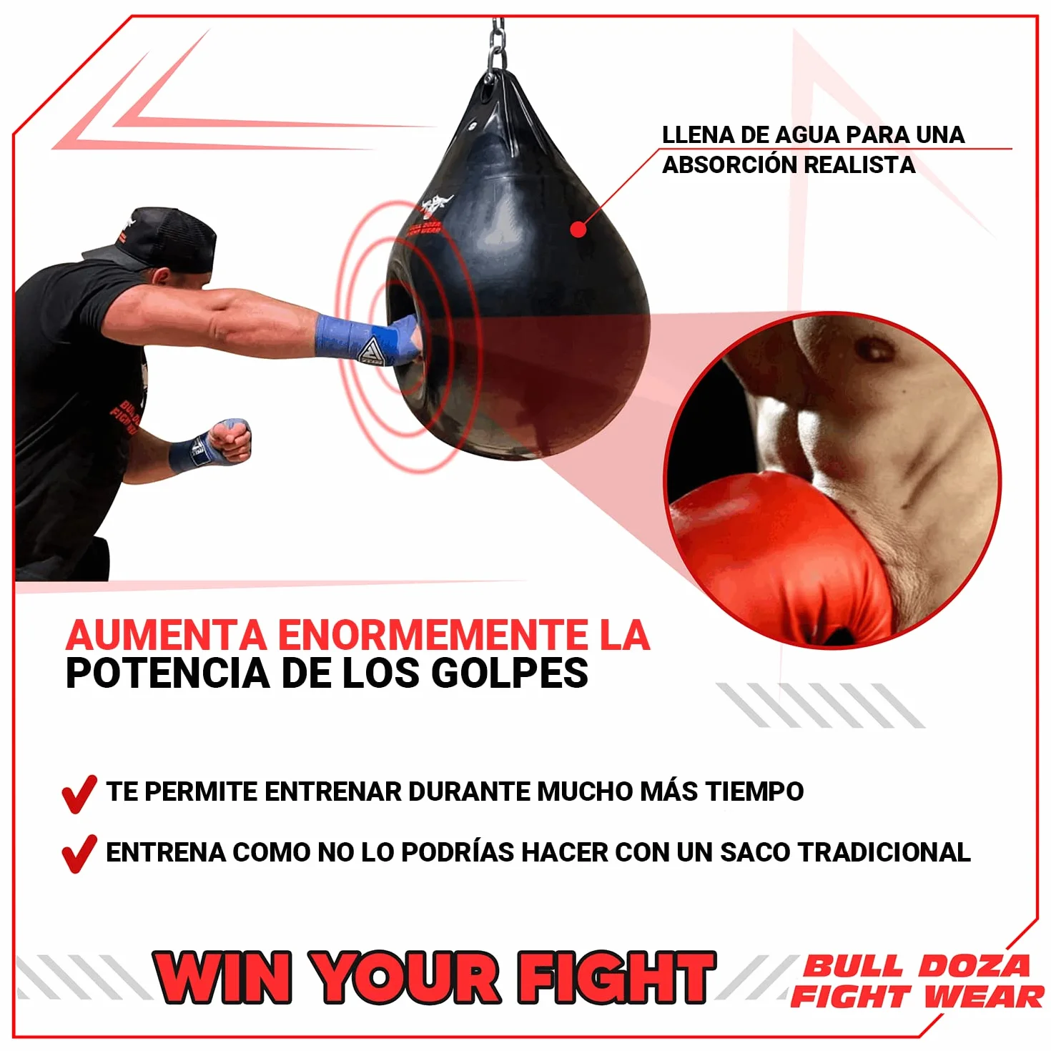 Bull Doza Fight Wear Saco de Boxeo de Agua Resistente Impermeable