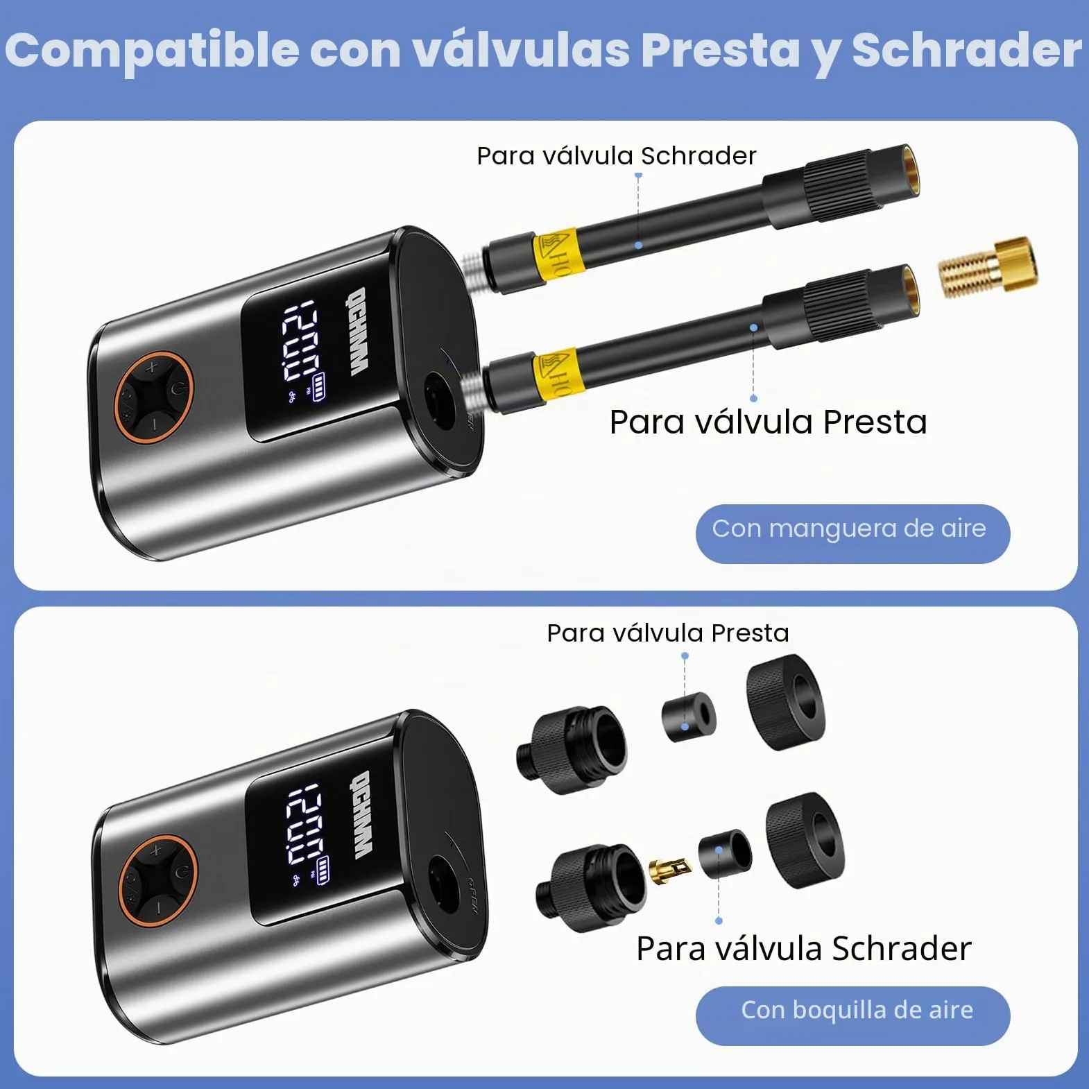 Bomba de bicicleta eléctrica, mini bomba de aire eléctrica para bicicleta, bomba de aire con manómetro para válvulas Schrader y Presta, bomba de aire de batería de 120 psi, unidades PSI/bar, apagado