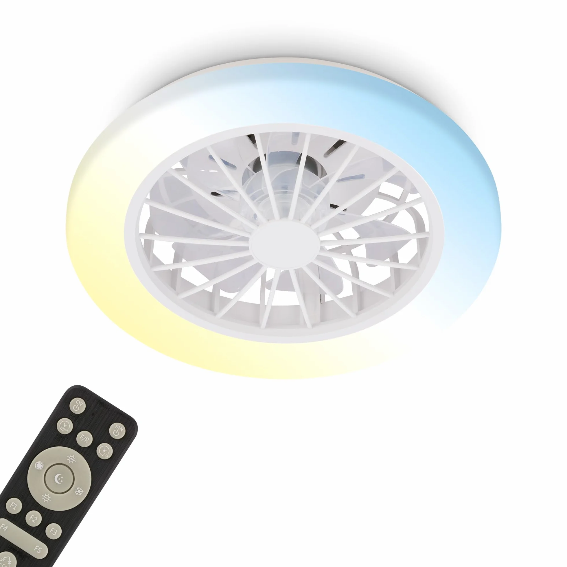 BRILONER Ventilador de techo con luz LED, mando a distancia, motor DC silencioso, 38 x 14 cm, blanco